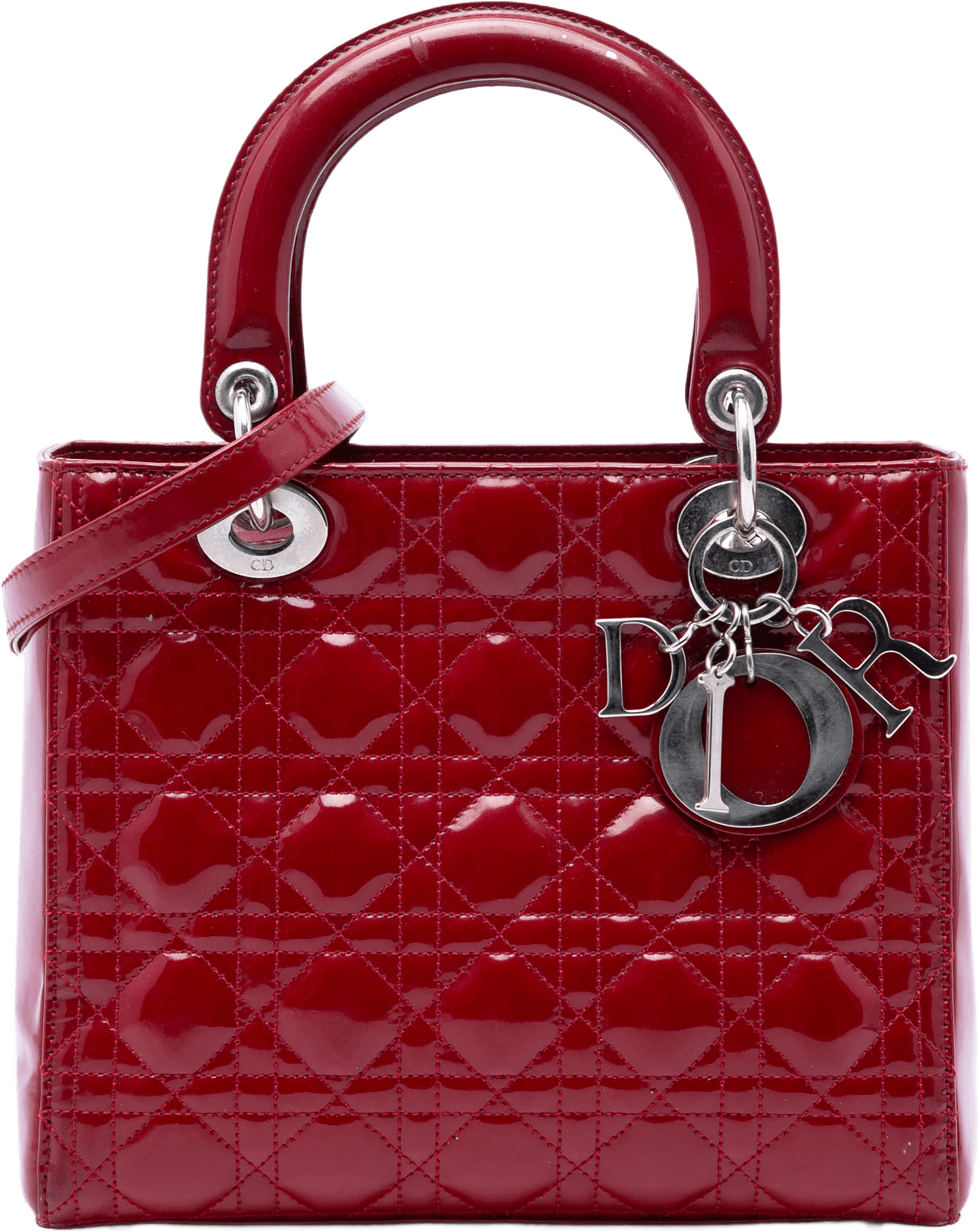 Dior Medium Patent Cannage Lady Dior, från Luxclusif, i färgen röd.