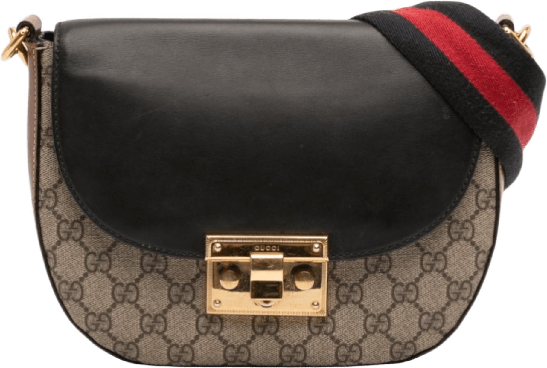 Gucci Gg Supreme Web Padlock Crossbody, från Luxclusif, i färgen beige.