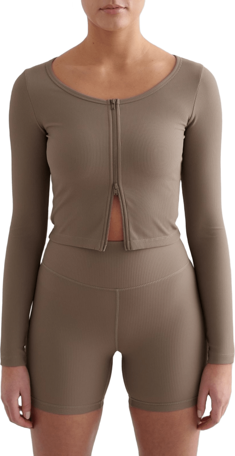 Ribbed Performance Zipped Cardigan, från aim'n, i färgen nougat.