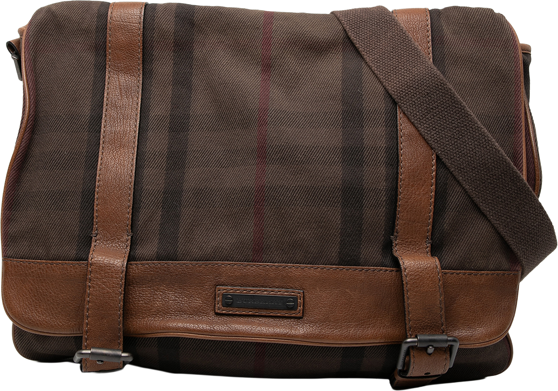 Burberry Smoke Check Canvas Messenger Bag, från Luxclusif, i färgen brown.