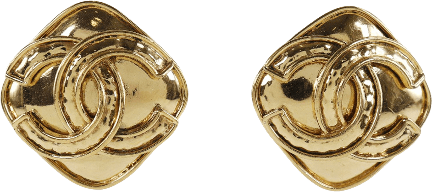Chanel Cc Gold Plated Diamond Shape Clip On Earrings, från Luxclusif, i färgen gold.