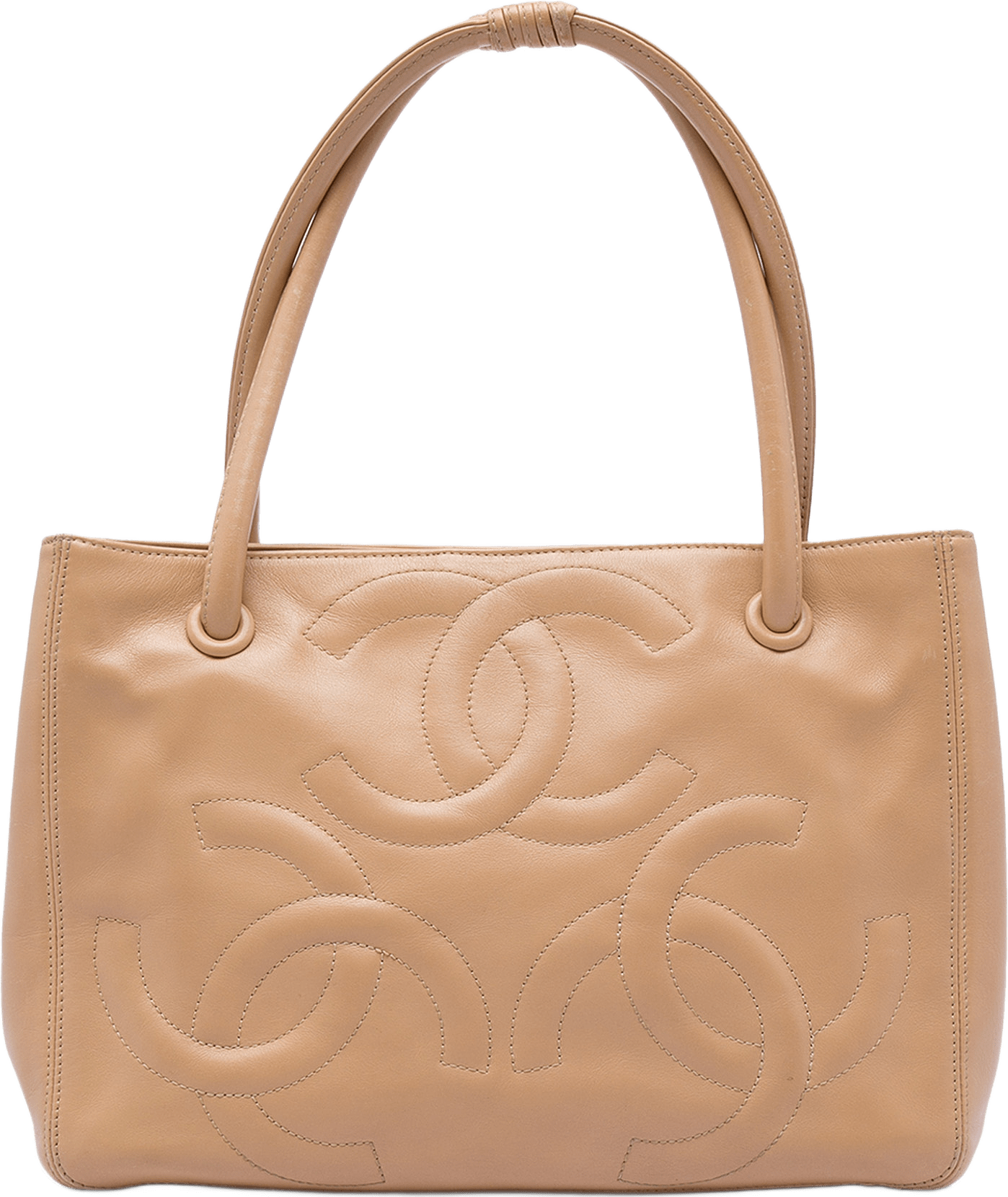 Chanel Lambskin Triple Cc Tote, från Luxclusif, i färgen beige.