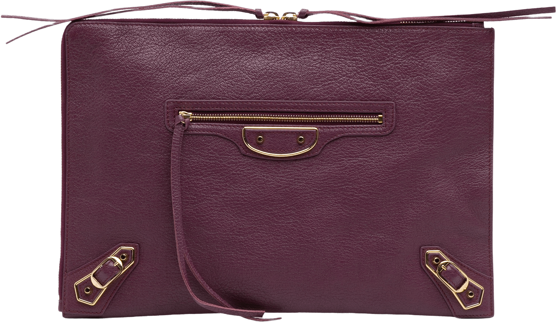 Balenciaga Goatskin Motocross Classic Metallic Edge Clutch, från Luxclusif, i färgen magenta.