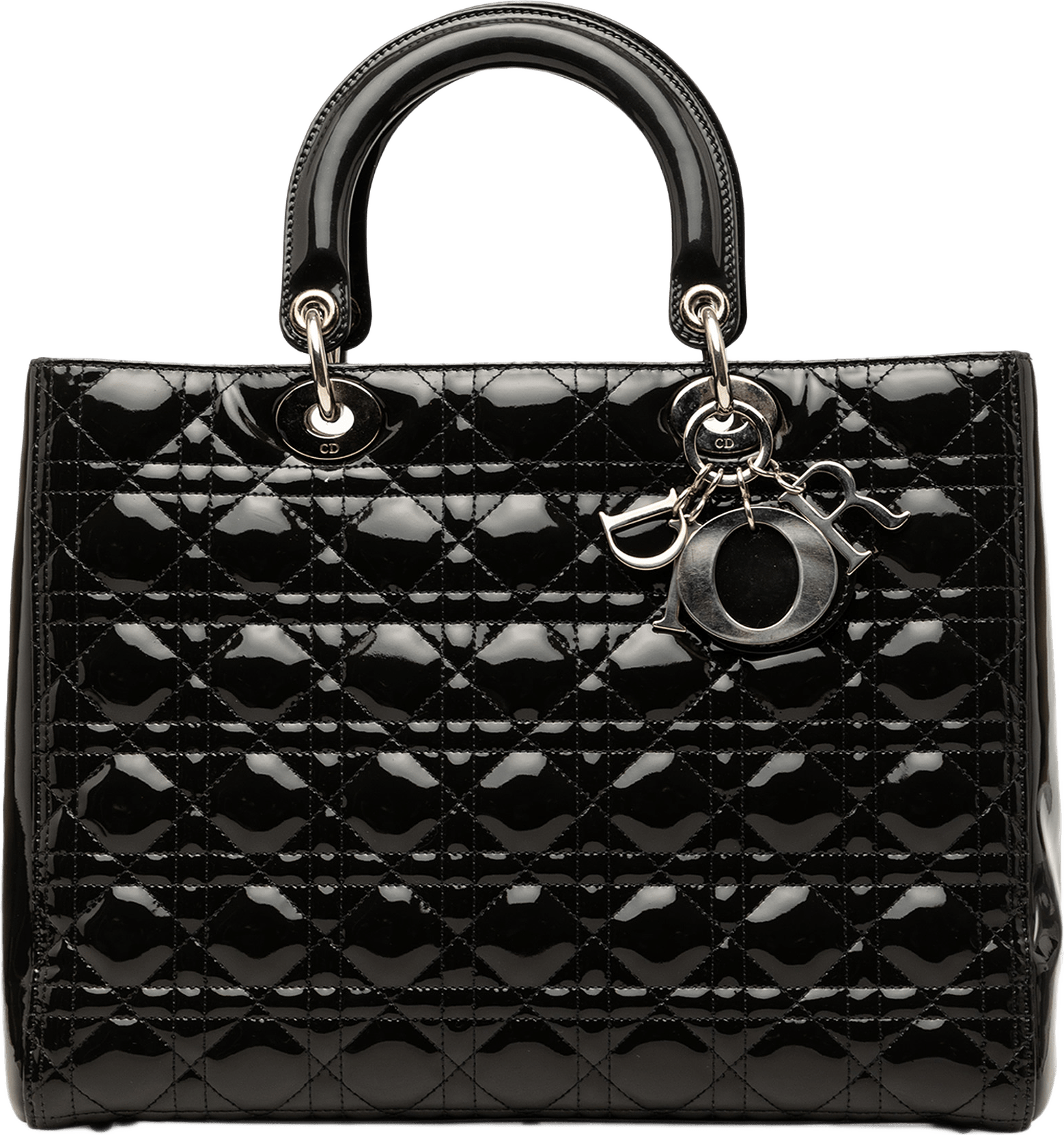 Dior Large Patent Cannage Lady Dior, från Luxclusif, i färgen black.