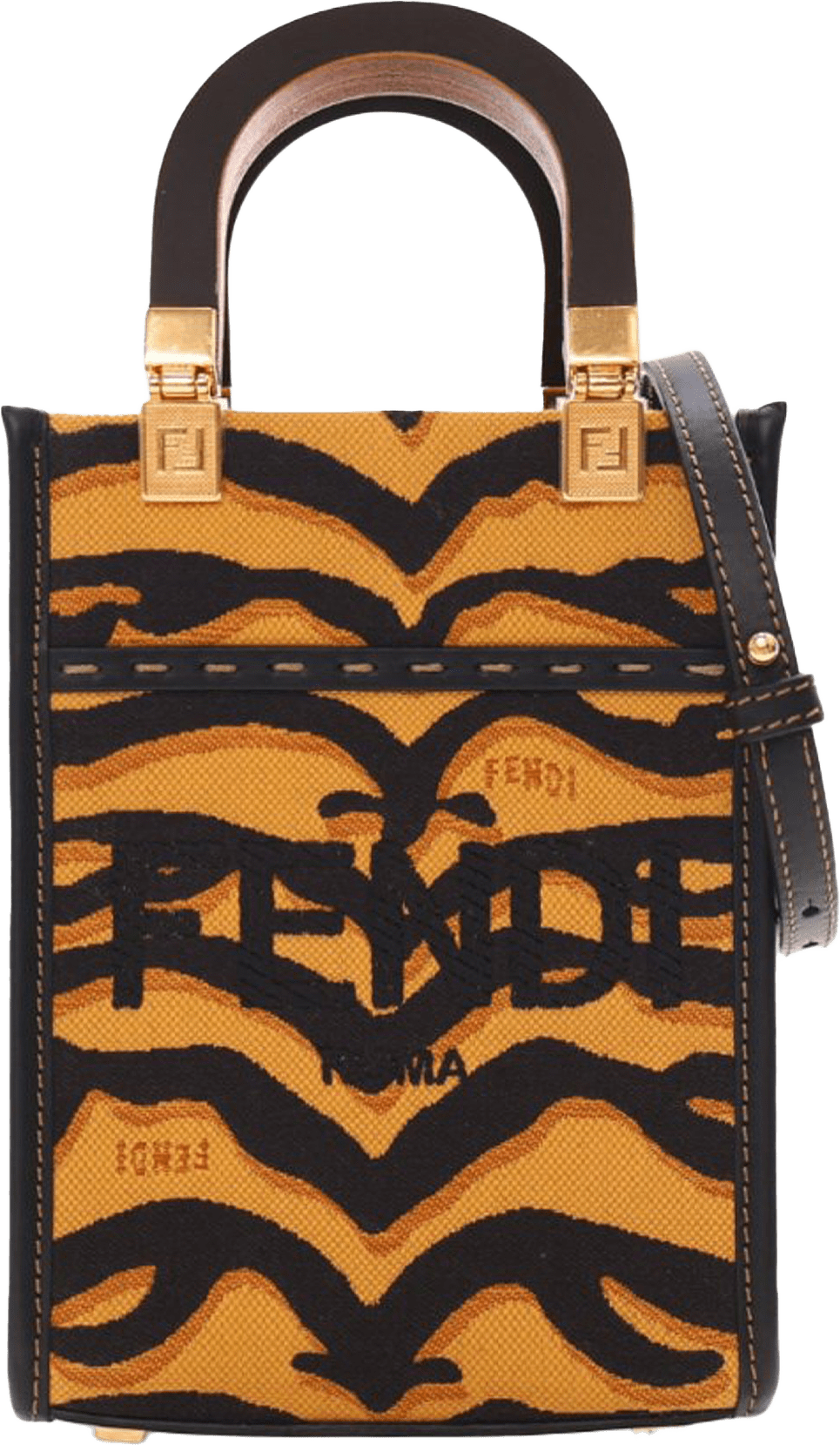 Fendi Mini Embroidered Canvas Zebra Print Sunshine Shopper Tote, från Luxclusif, i färgen brown.