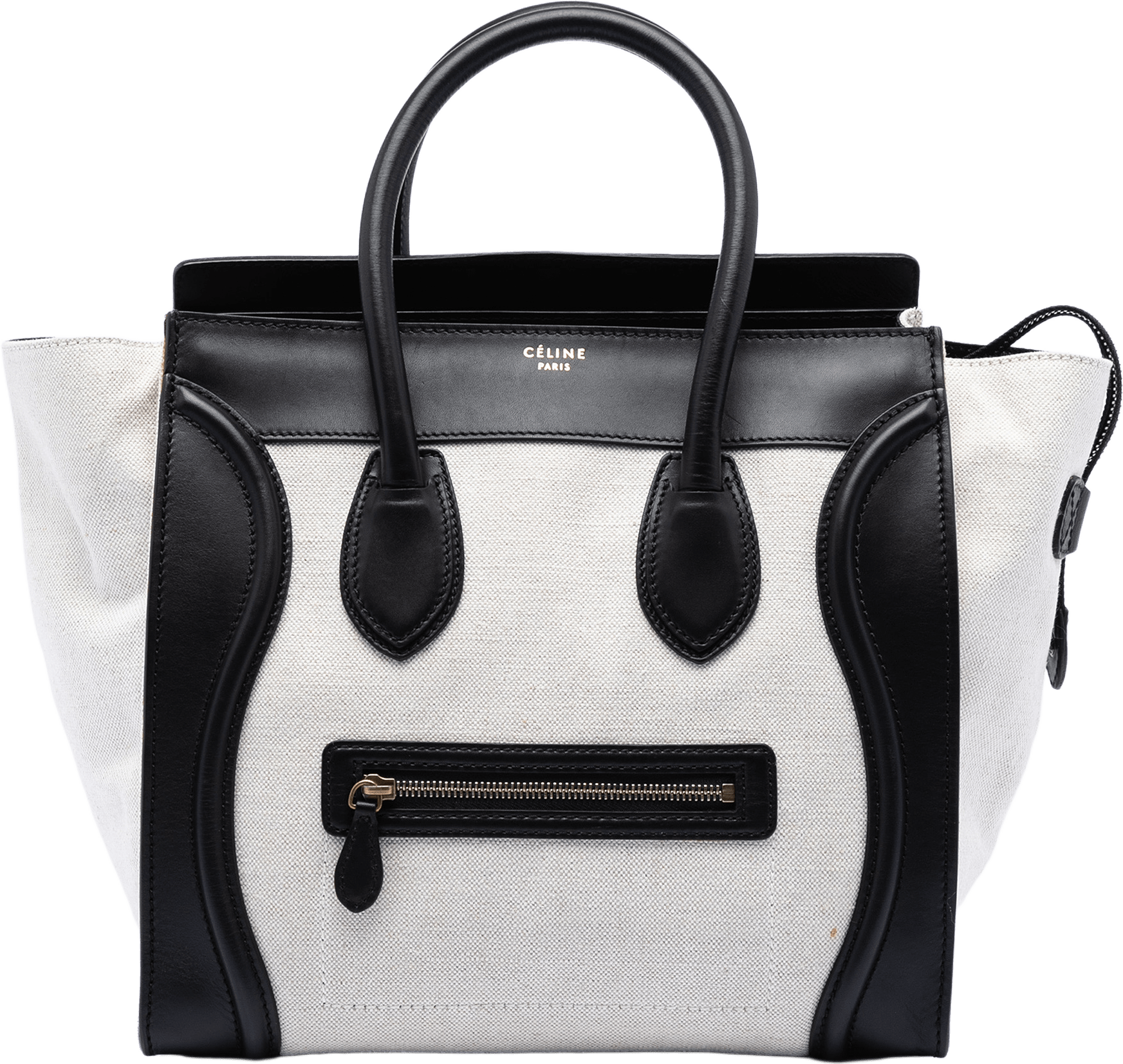 Celine Mini Bicolor Canvas And Leather Luggage Tote, från Luxclusif, i färgen light beige.