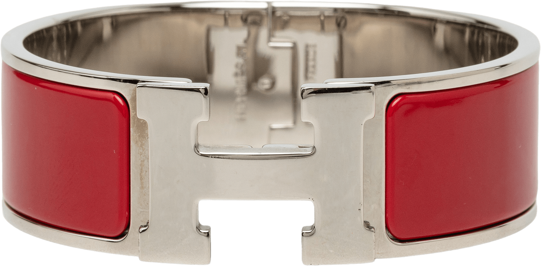 Hermès Wide Enamel Clic Clac H Bracelet Pm, från Luxclusif, i färgen röd.