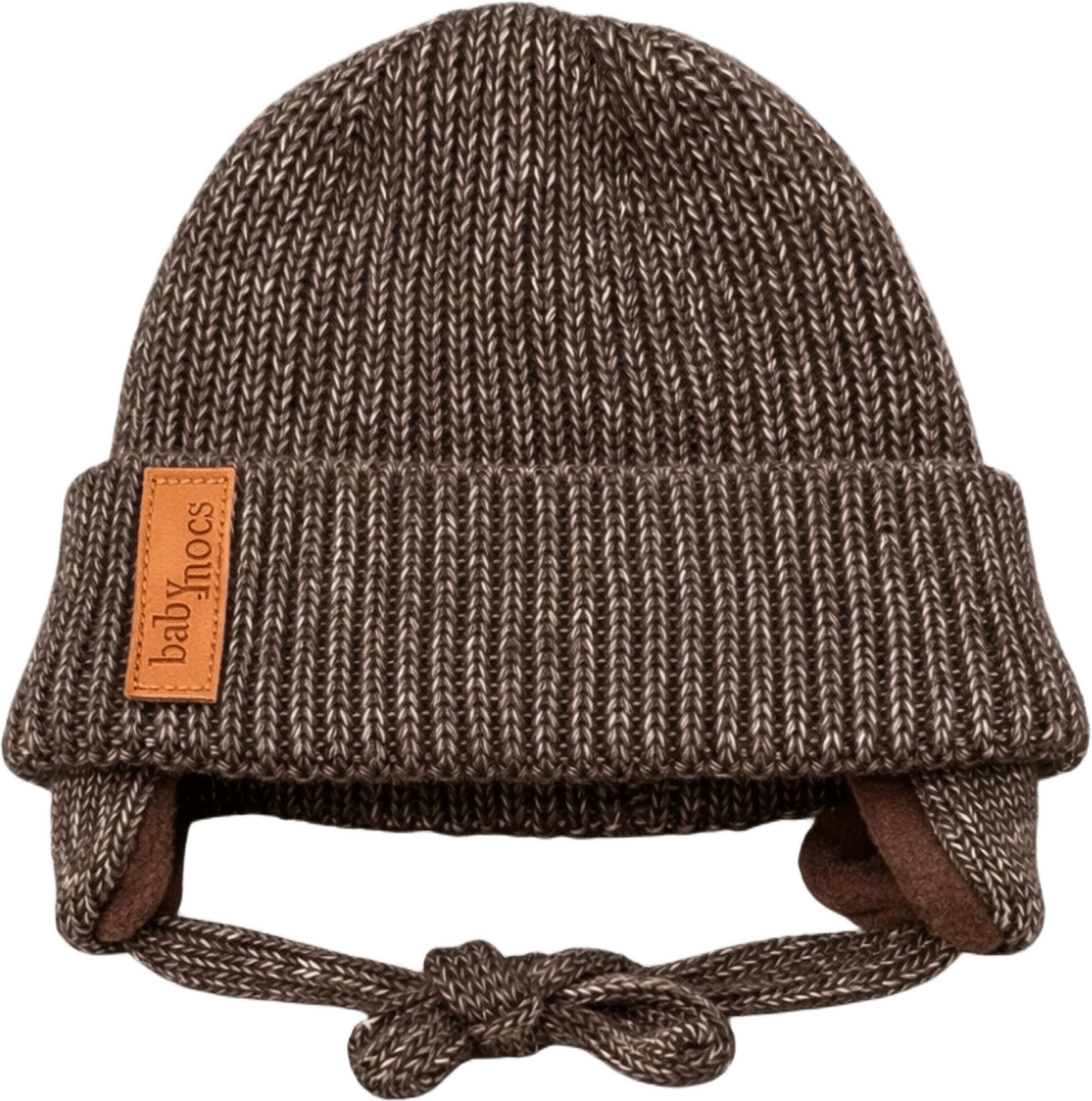 Earflap Beanie, från BabyMocs, i färgen greige.