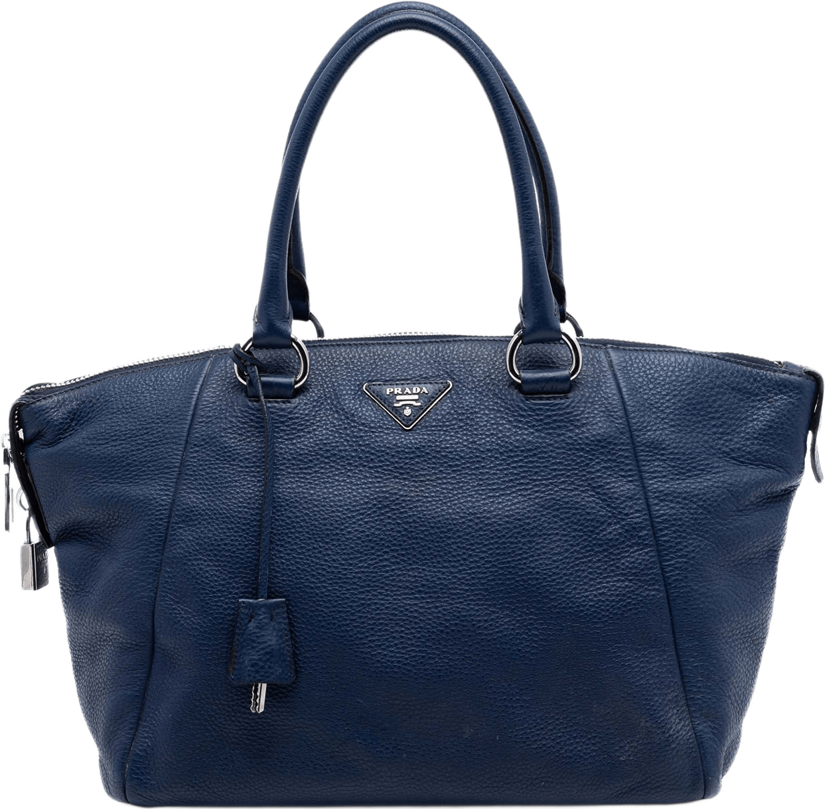Prada Vitello Daino Double Handle Satchel, från Luxclusif, i färgen blå.