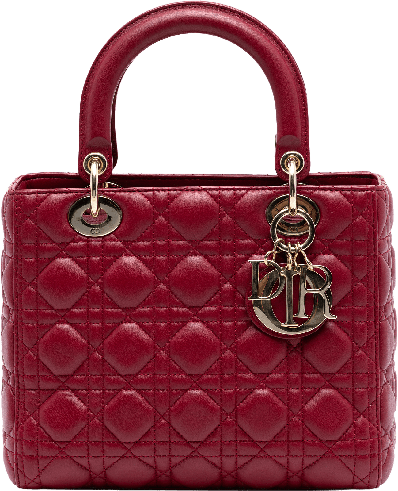 Dior Medium Lambskin Cannage Lady Dior, från Luxclusif, i färgen dark red.