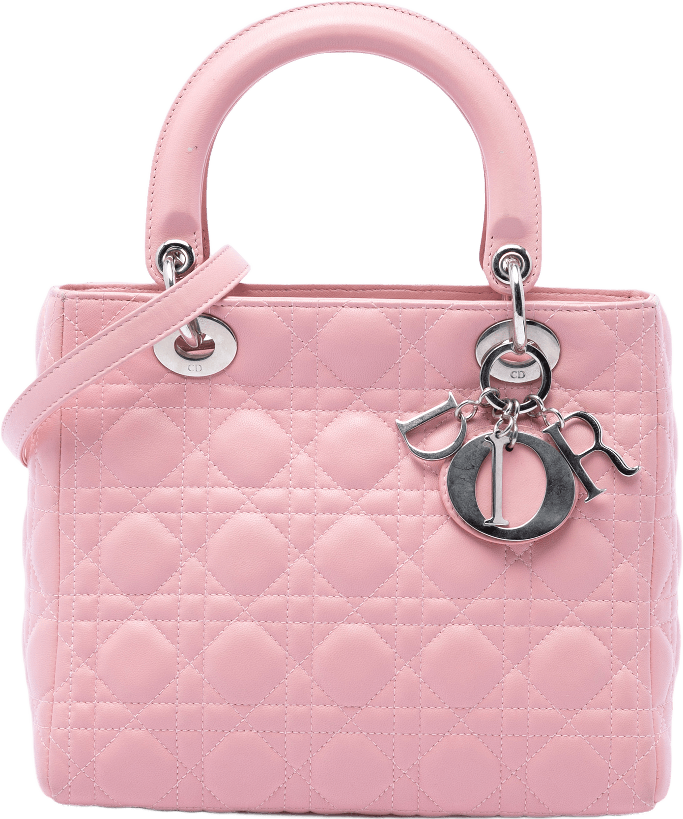 Dior Medium Lambskin Cannage Lady Dior, från Luxclusif, i färgen rosa.
