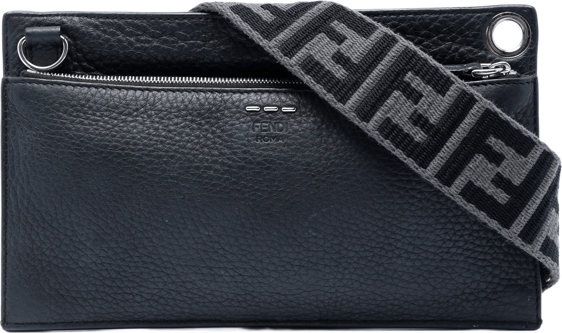 Fendi Calfskin Ff 1974 Flat Pouch Crossbody, från Luxclusif, i färgen black.
