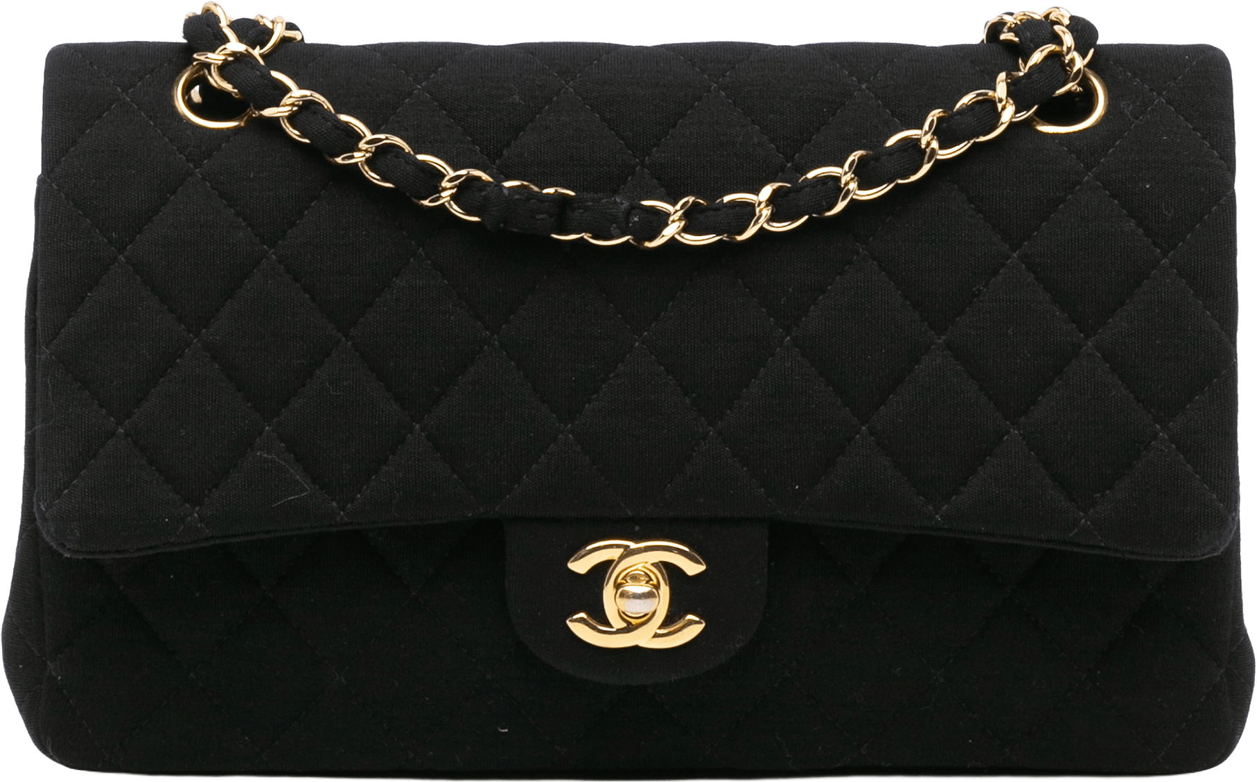 Chanel Medium Classic Jersey Double Flap, från Luxclusif, i färgen black.