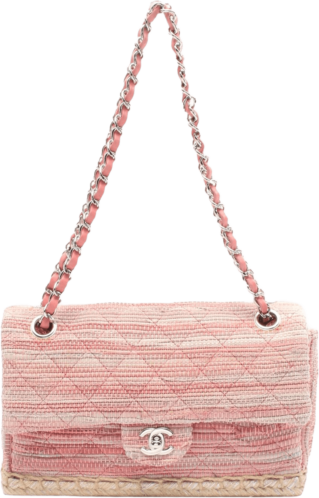 Chanel Quilted Cotton And  Jute Espadrille Chain Flap