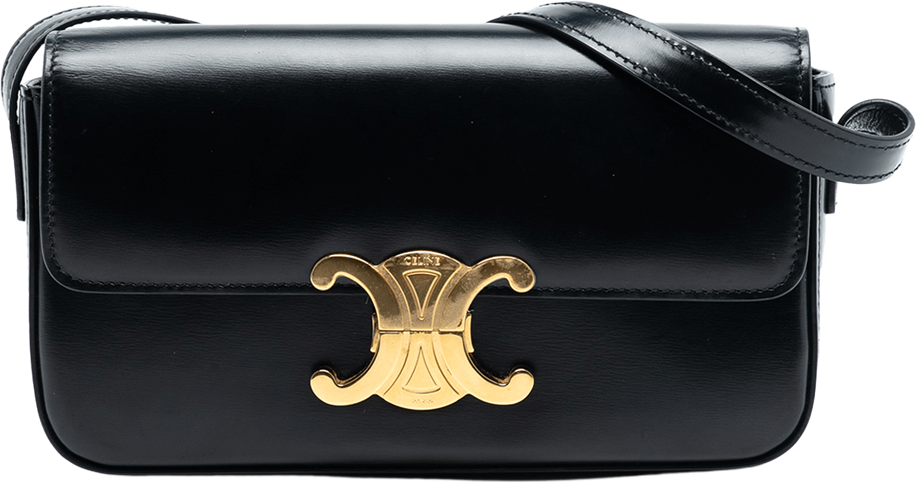 Celine Shiny Calfskin Triomphe Claude Shoulder Bag, från Luxclusif, i färgen black.