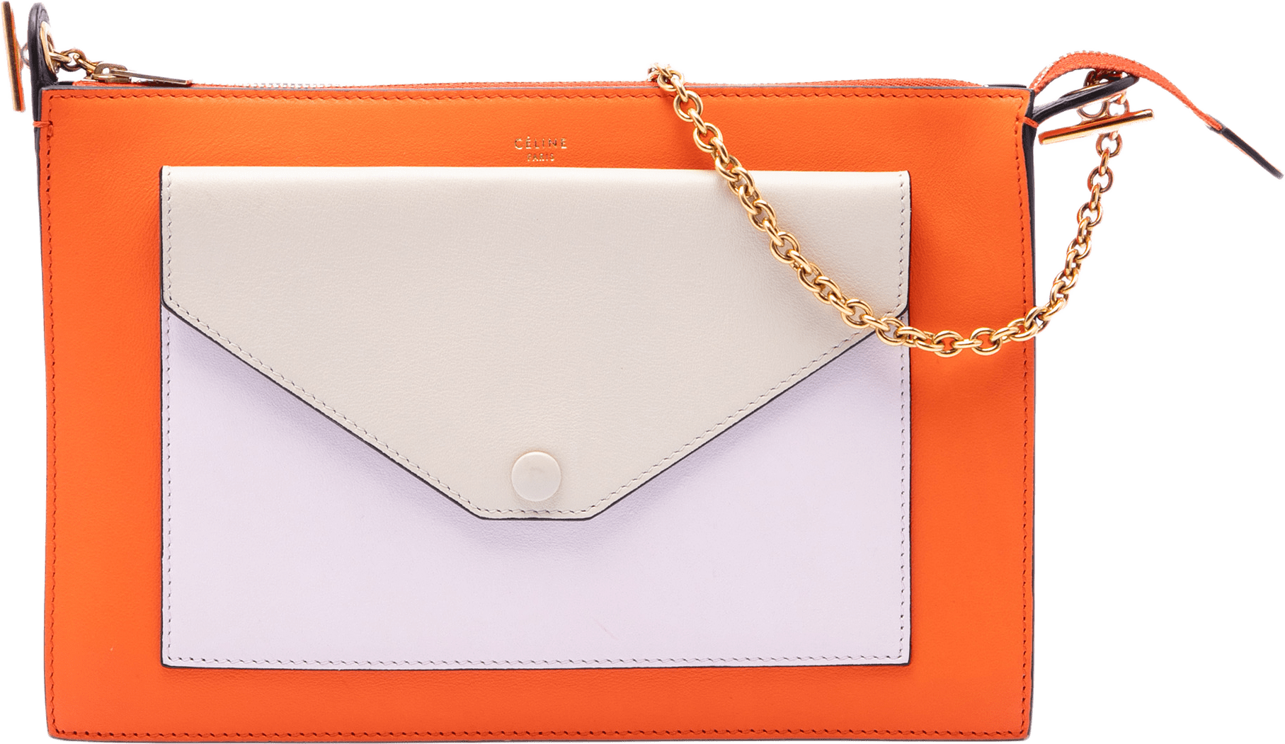 Celine Tricolor Leather Pocket Envelope Zip Crossbody, från Luxclusif, i färgen orange.