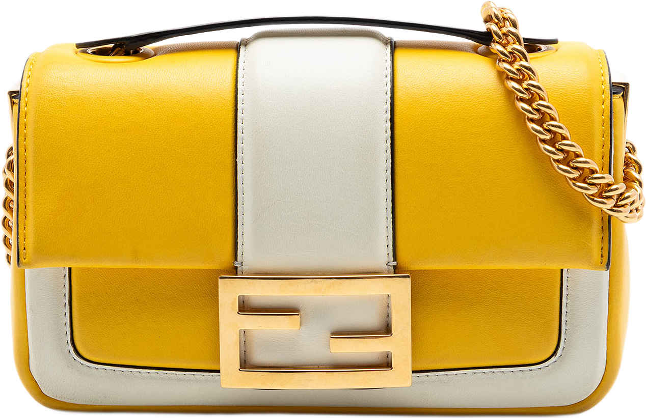 Fendi Mini Bicolor Nappa Apolo Chain Baguette Shoulder Bag, från Luxclusif, i färgen gul.