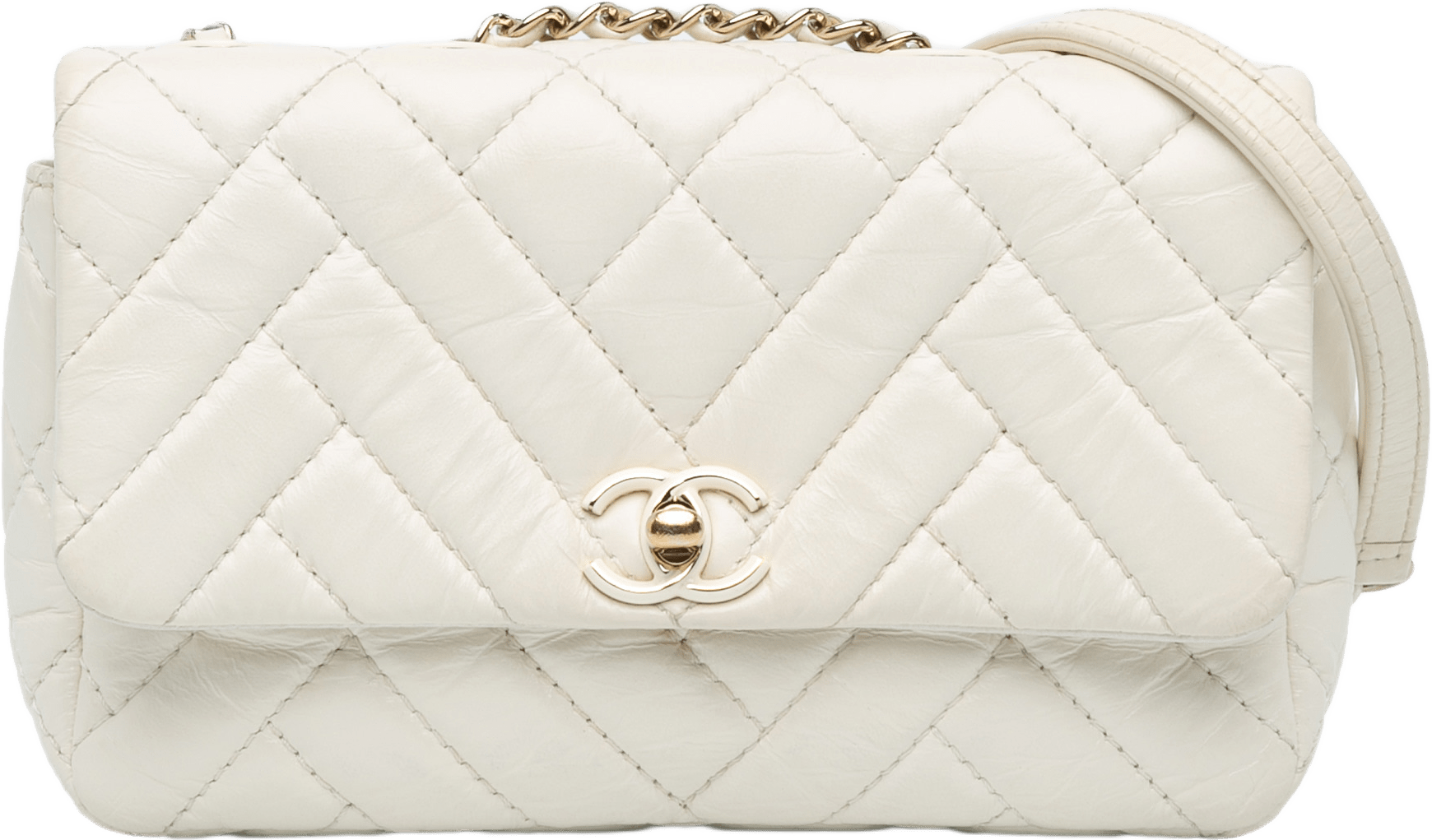 Chanel Small Mix Quilted Aged Calfskin New Clutch Flap, från Luxclusif, i färgen ivory.