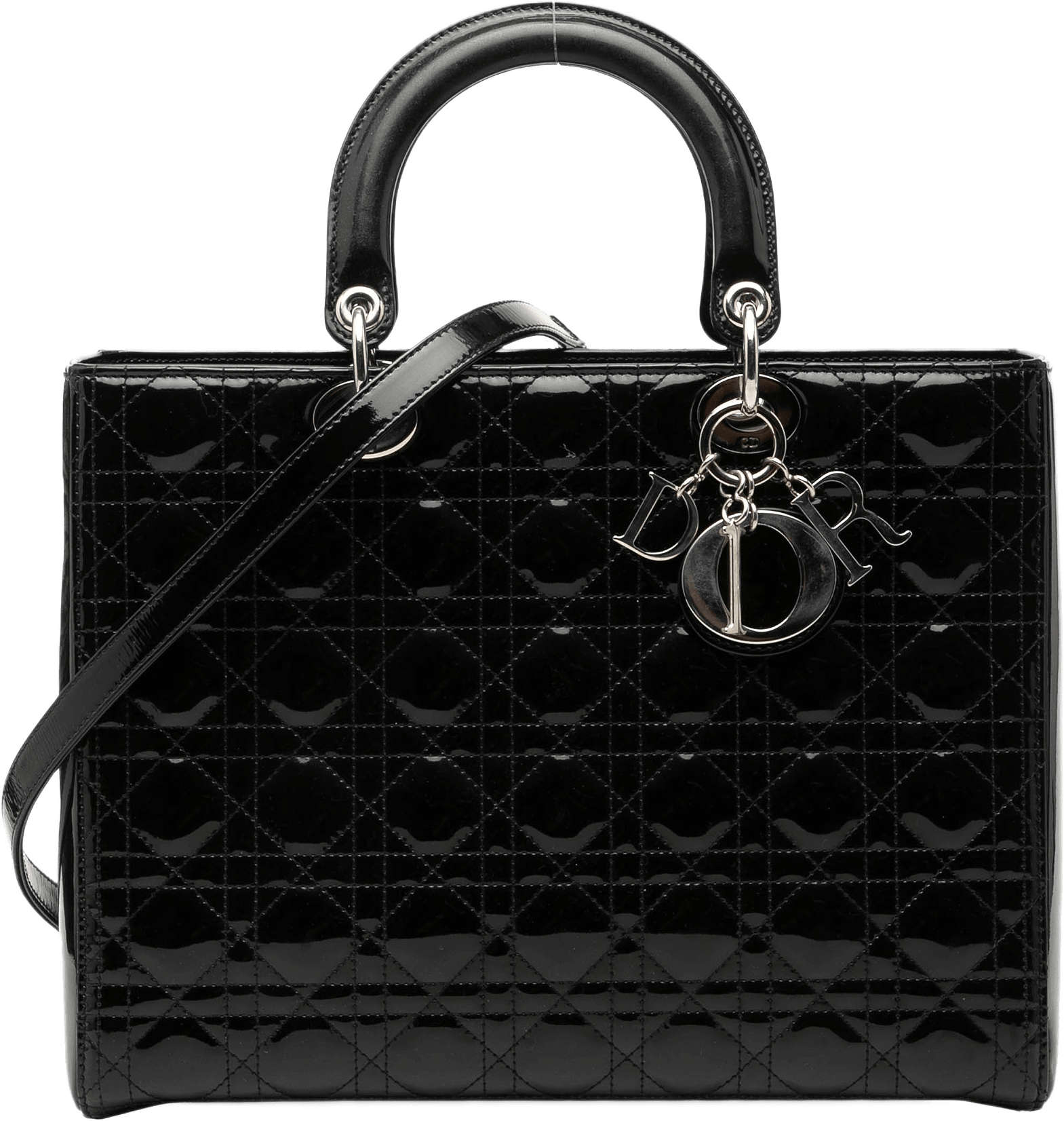 Dior Large Patent Cannage Lady Dior, från Luxclusif, i färgen svart.