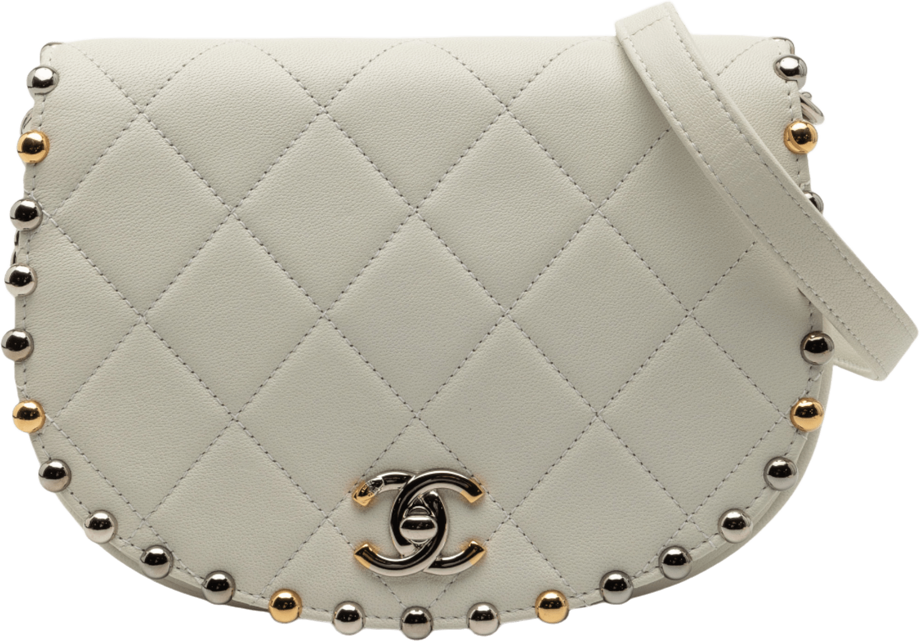 Chanel Small Quilted Lambskin Studded Bubble Flap, från Luxclusif, i färgen off white.