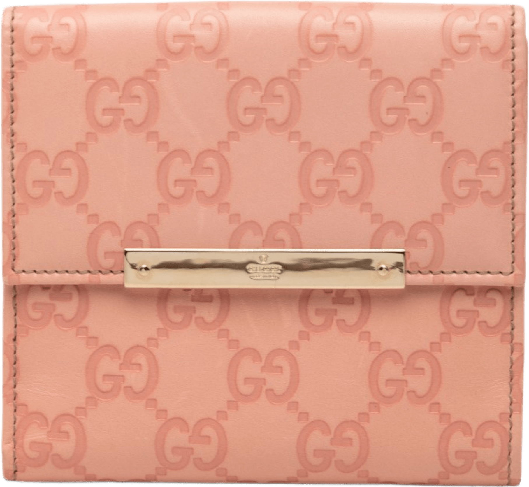 Gucci Guccissima Metal Bar French Flap Wallet, från Luxclusif, i färgen rosa.