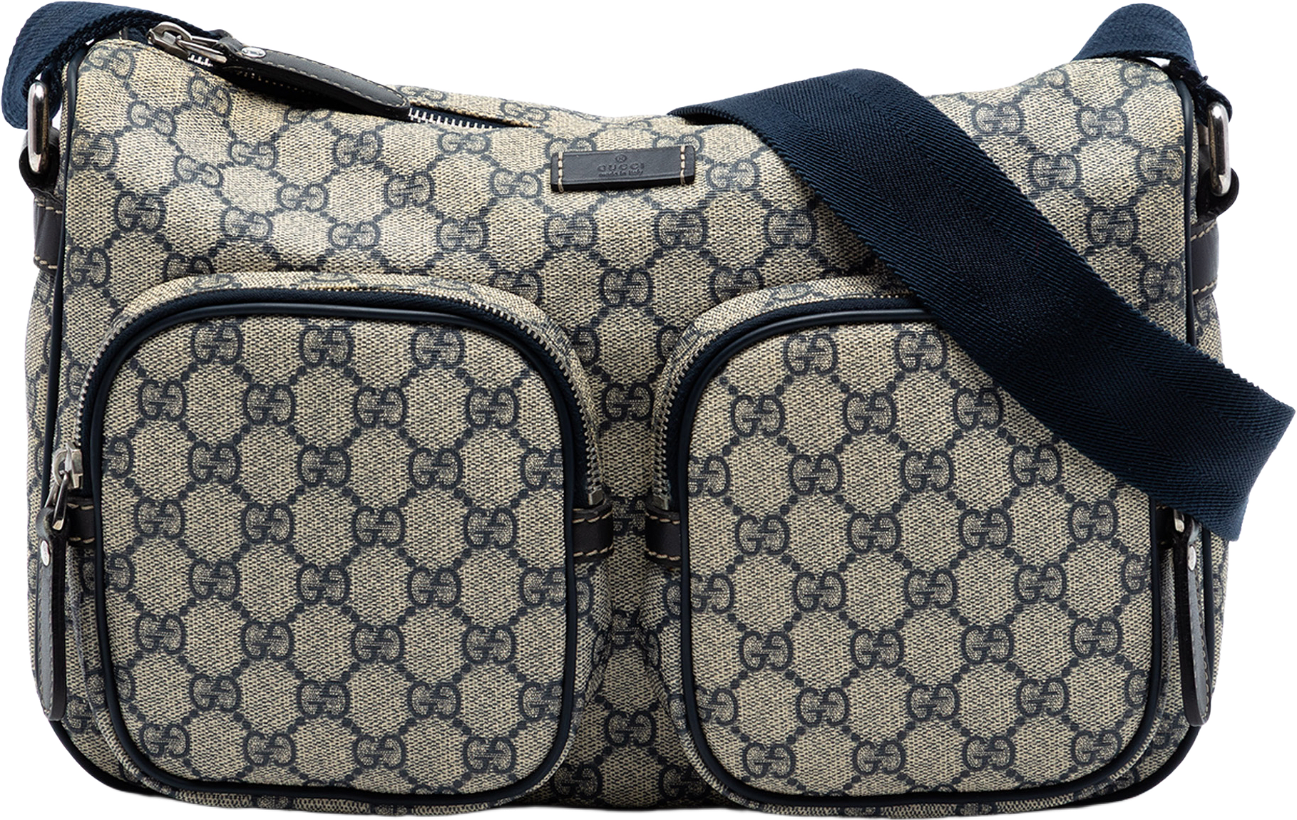 Gucci Gg Supreme Double Pocket Crossbody, från Luxclusif, i färgen beige.