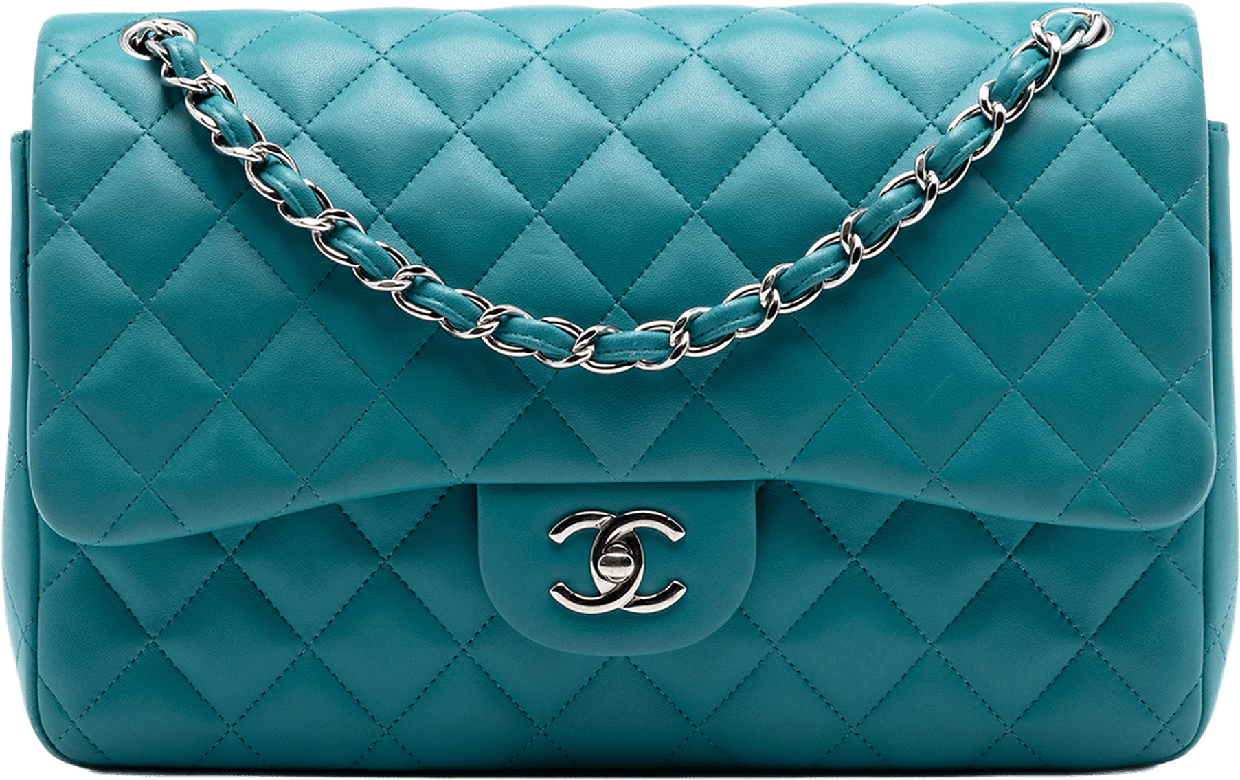 Chanel Jumbo Classic Lambskin Double Flap, från Luxclusif, i färgen blå.