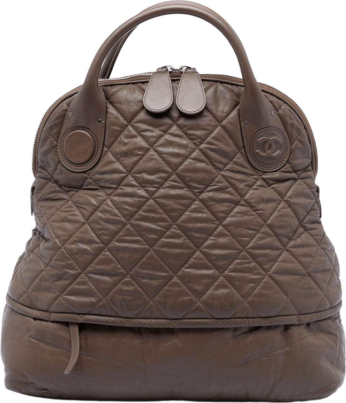 Chanel Quilted Coated Canvas Expandable Zip Travel Bag, från Luxclusif, i färgen brown.