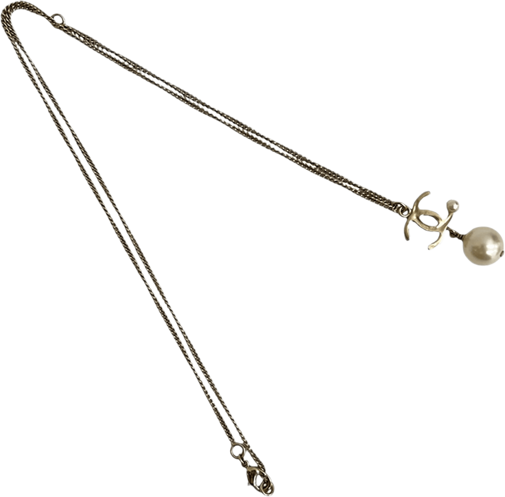 Chanel Cc Gold Plated Faux Pearl Drop Pendant Necklace, från Luxclusif, i färgen vit.