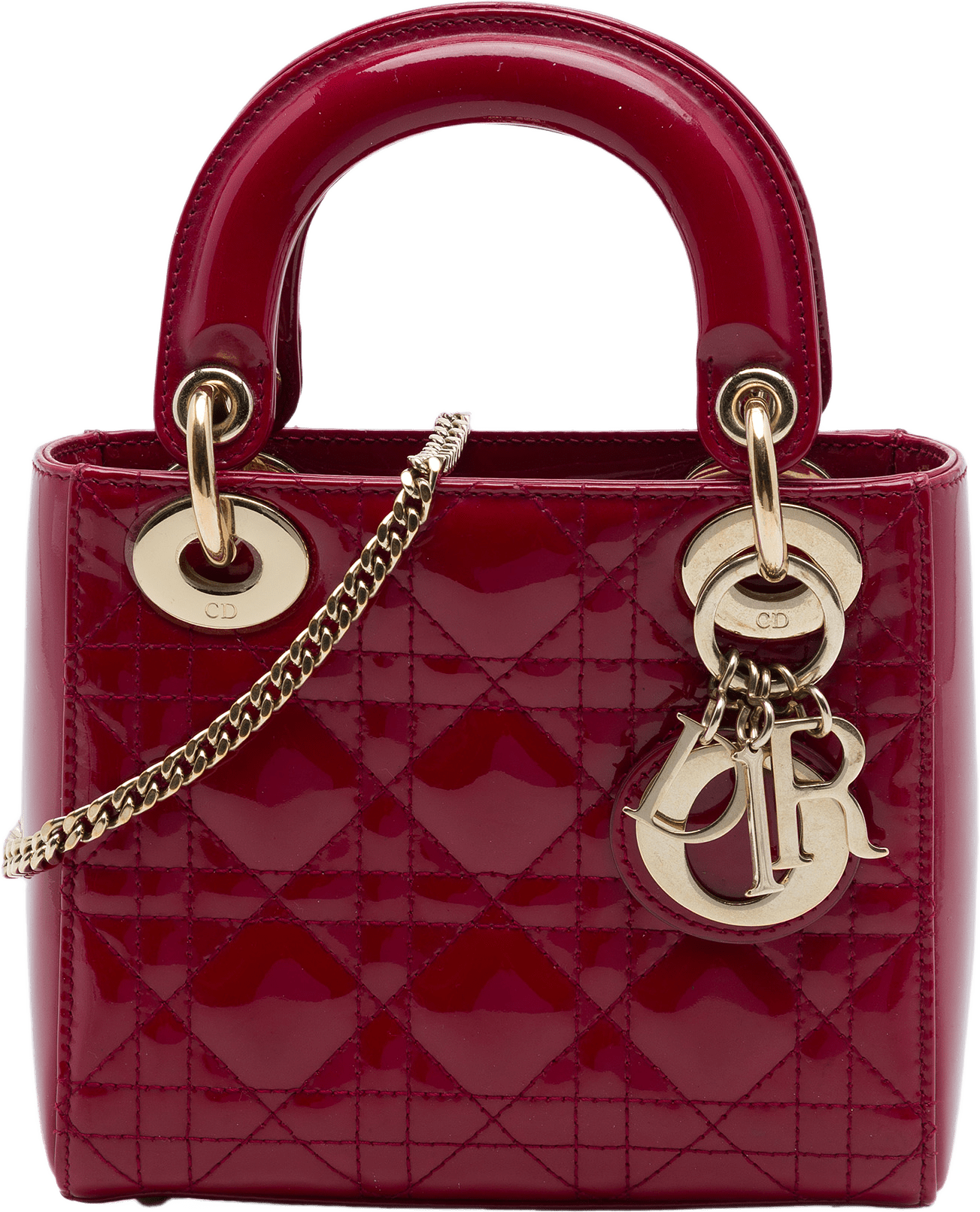 Dior Mini Patent Cannage Lady Dior, från Luxclusif, i färgen röd.