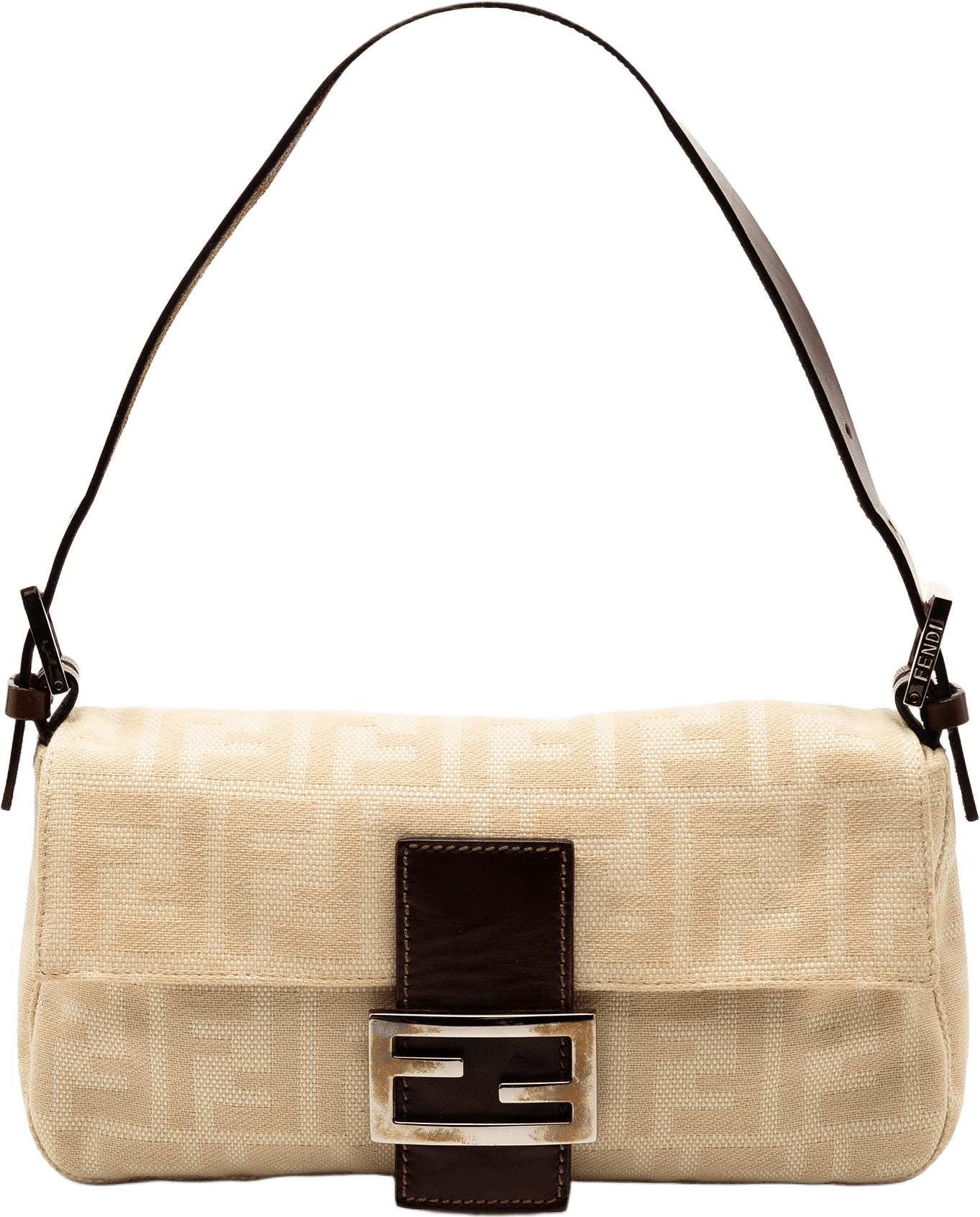 Fendi Zucca Canvas Baguette, från Luxclusif, i färgen beige.