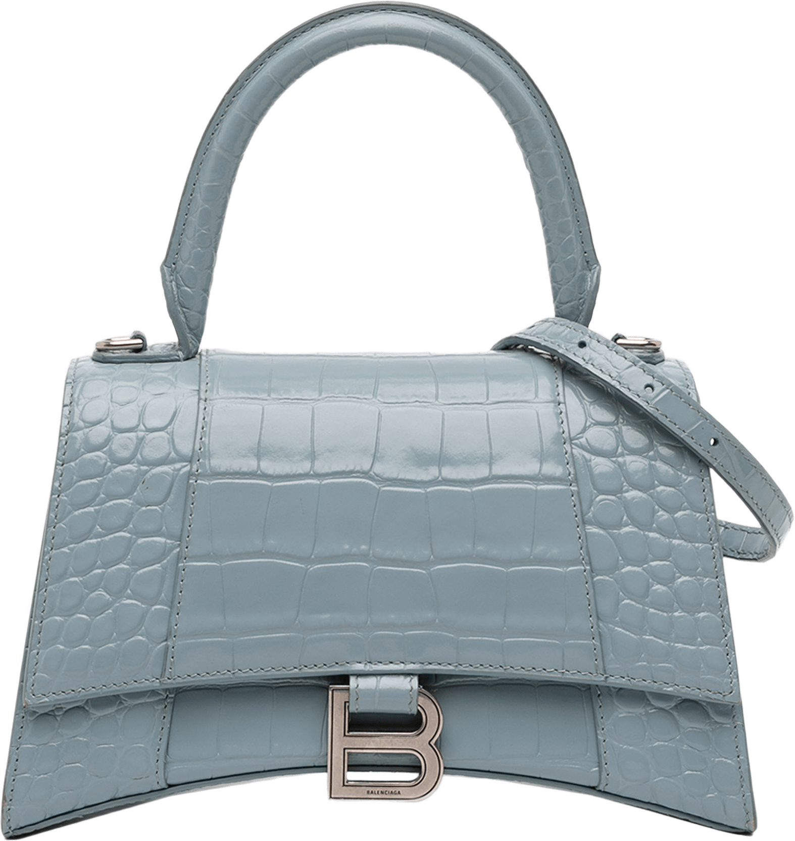 Balenciaga Small Croc Embossed Hourglass Top Handle Bag, från Luxclusif, i färgen denim.