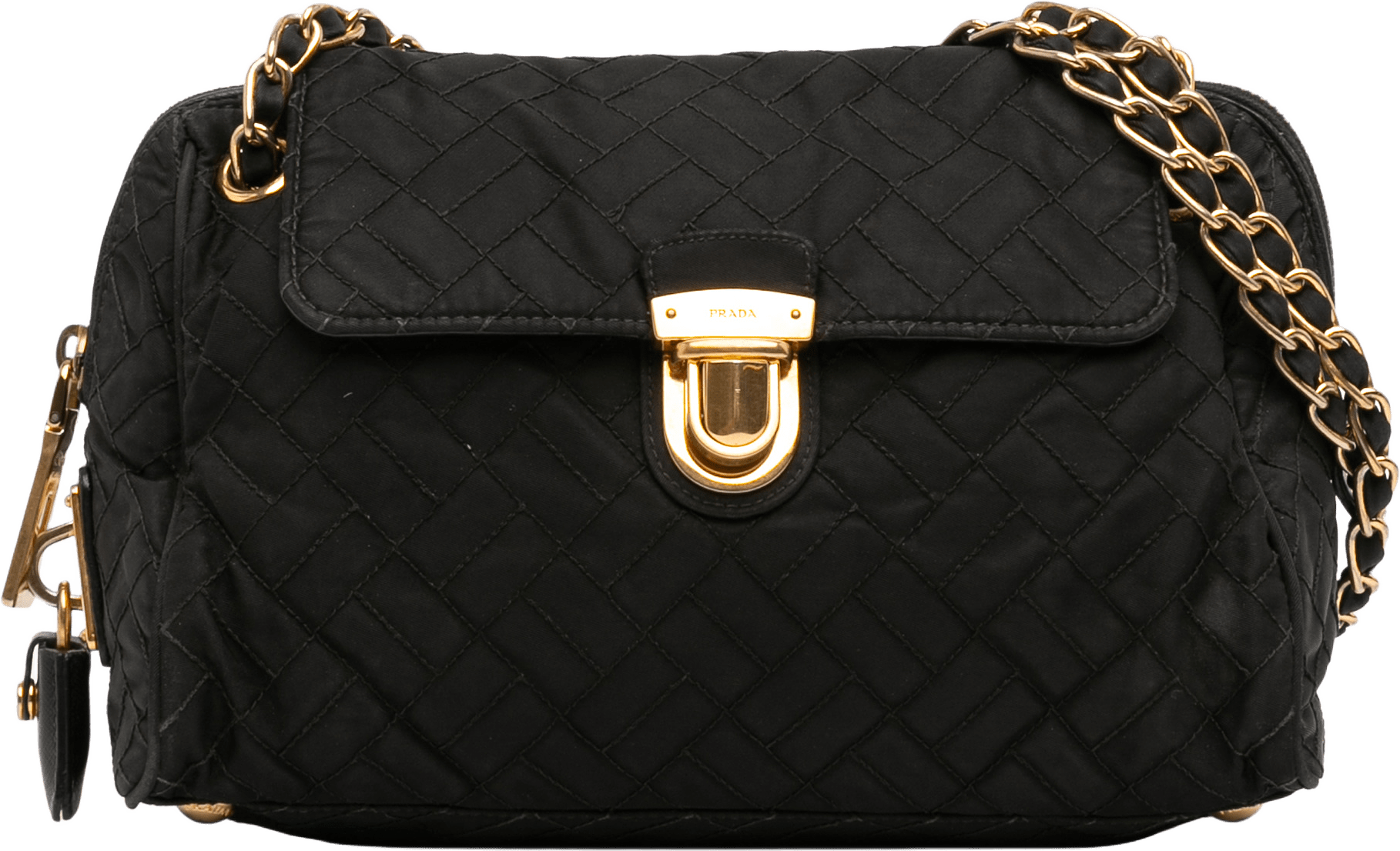 Prada Impuntu Tessuto Chain Flap Shoulder Bag, från Luxclusif, i färgen black.