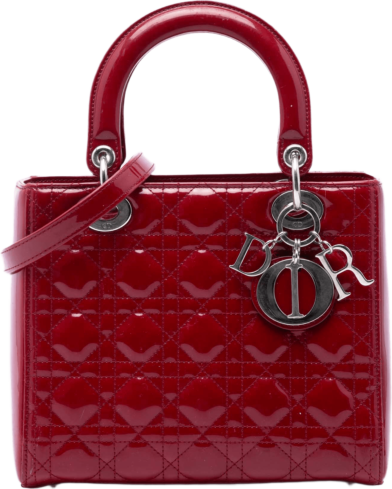 Dior Medium Patent Cannage Lady Dior, från Luxclusif, i färgen röd.
