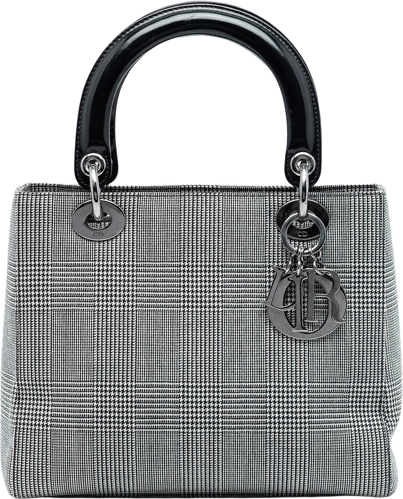 Dior Medium Canvas Houndstooth Lady Dior, från Luxclusif, i färgen gray.