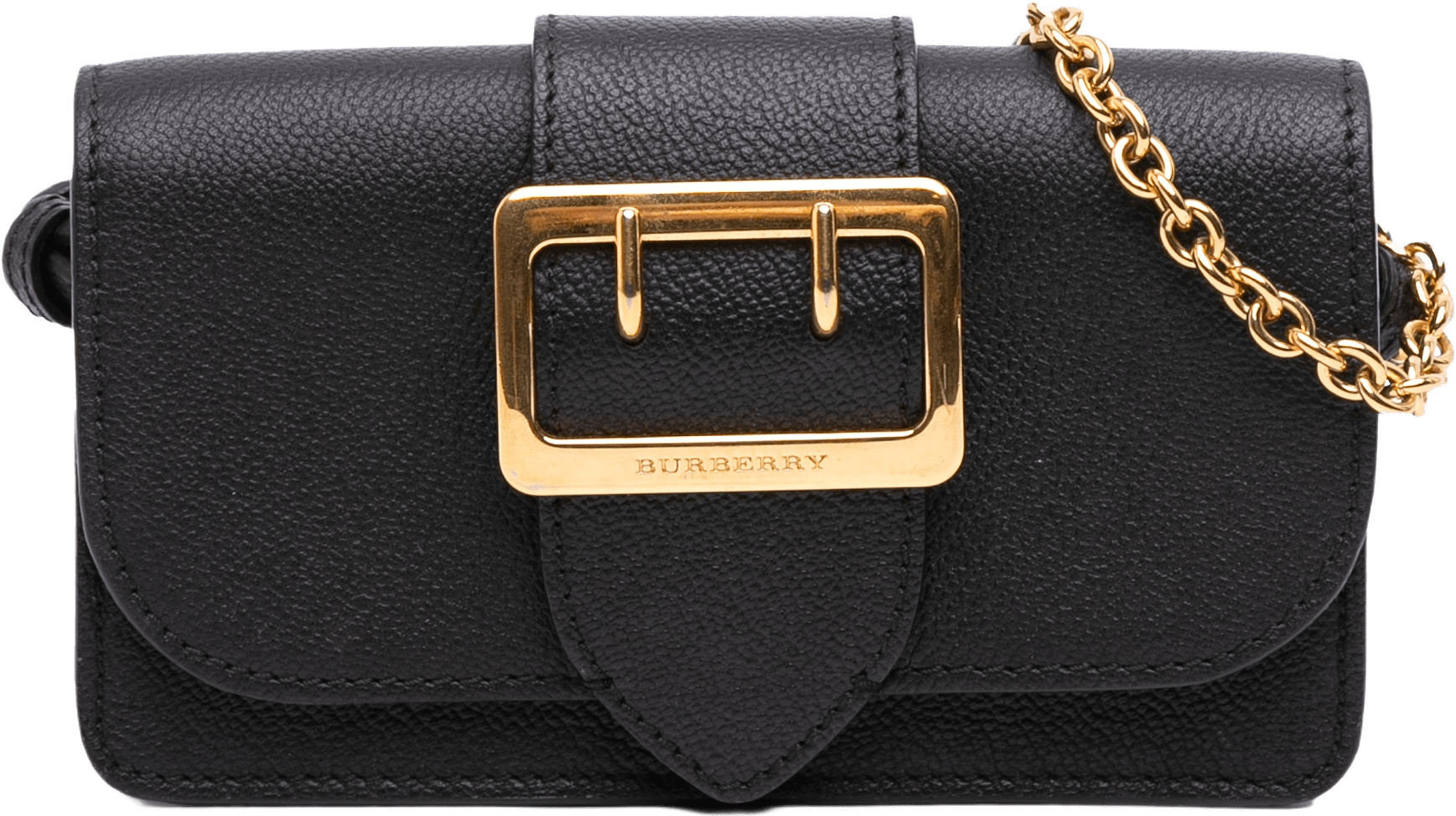 Burberry Mini Soft Grain Calfskin Buckle Crossbody, från Luxclusif, i färgen black.