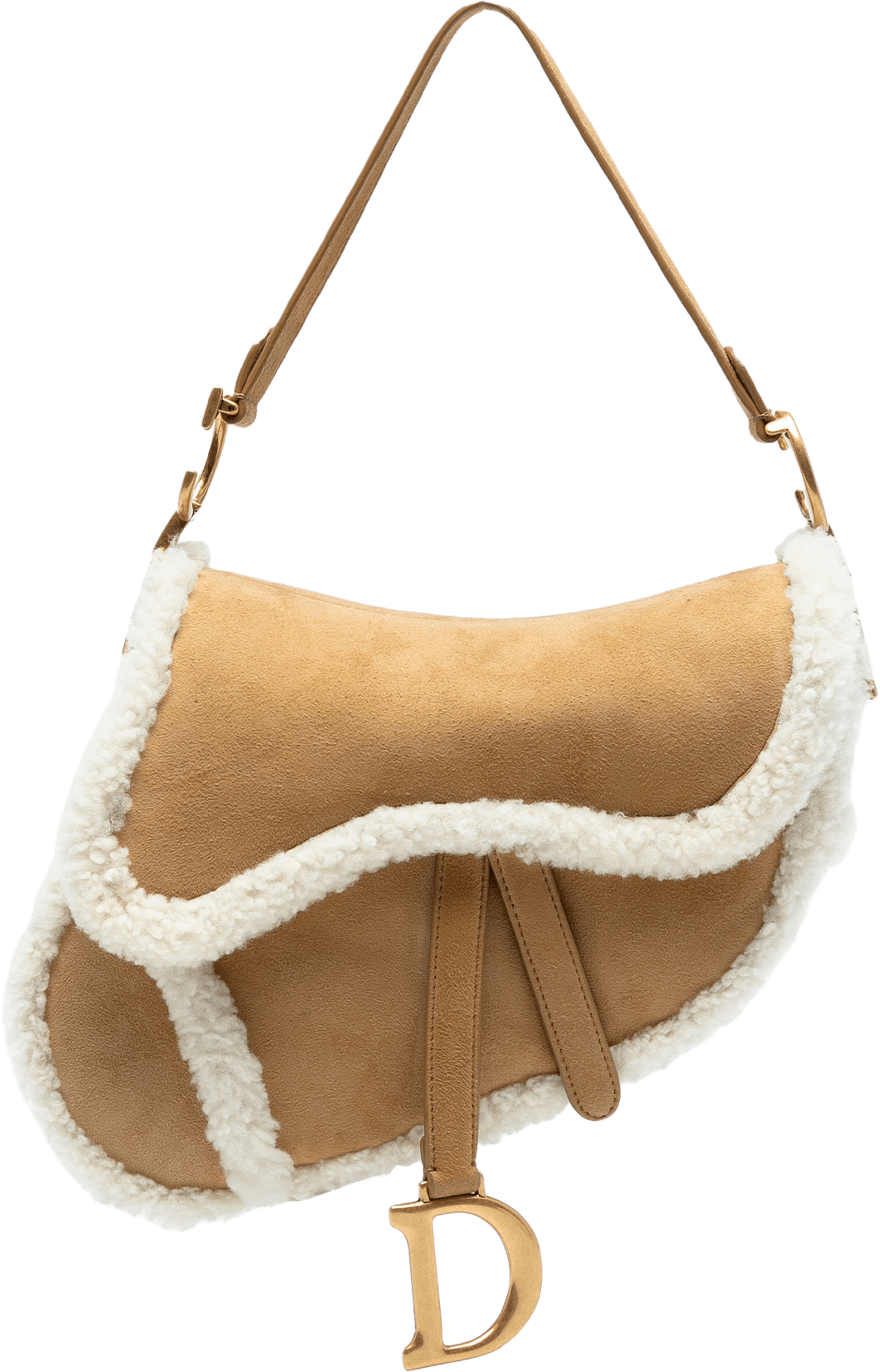 Dior Shearling Suede Saddle Bag, från Luxclusif, i färgen brown.