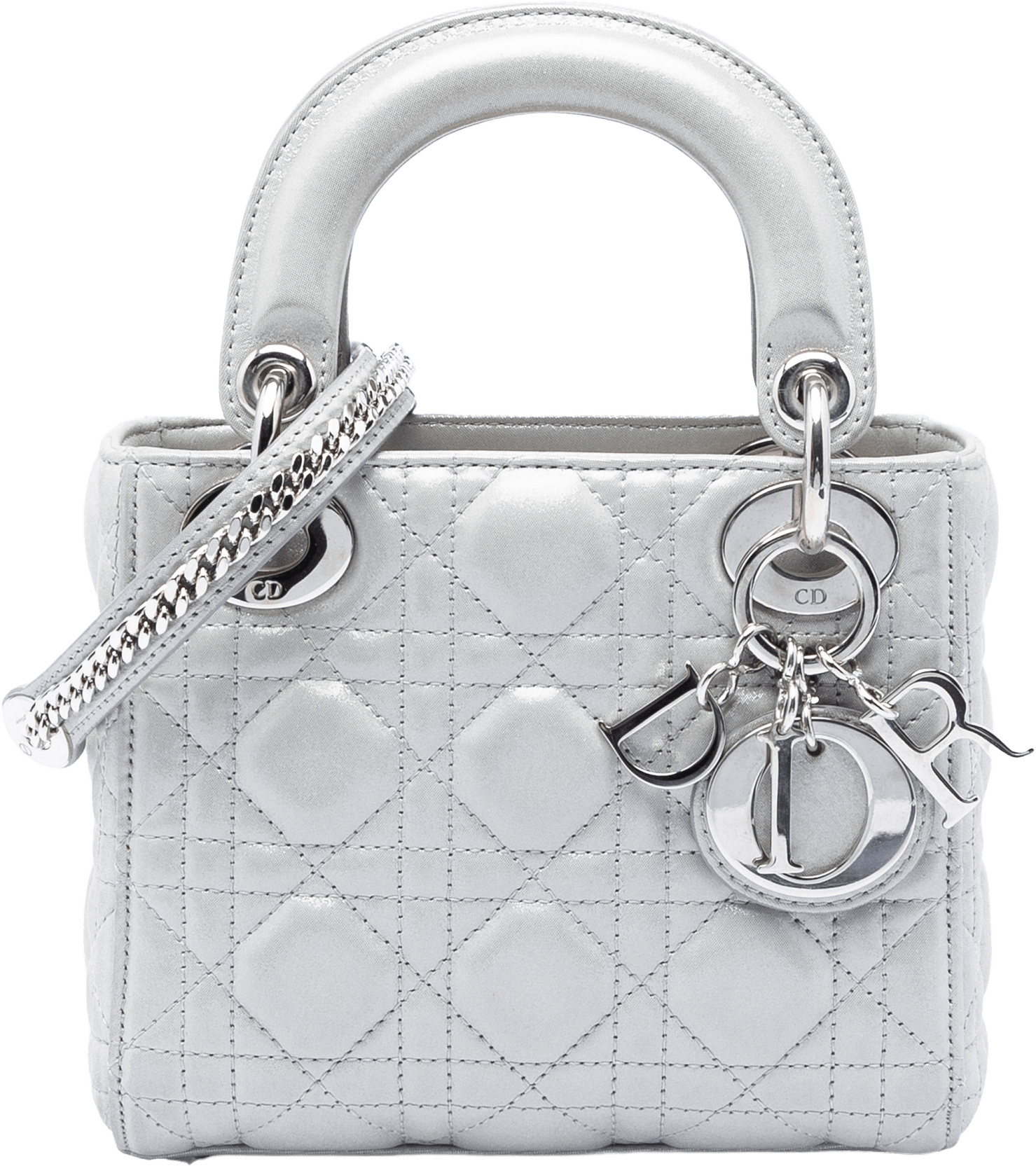 Dior Mini Iridescent Lambskin Cannage Lady Dior, från Luxclusif, i färgen silver.