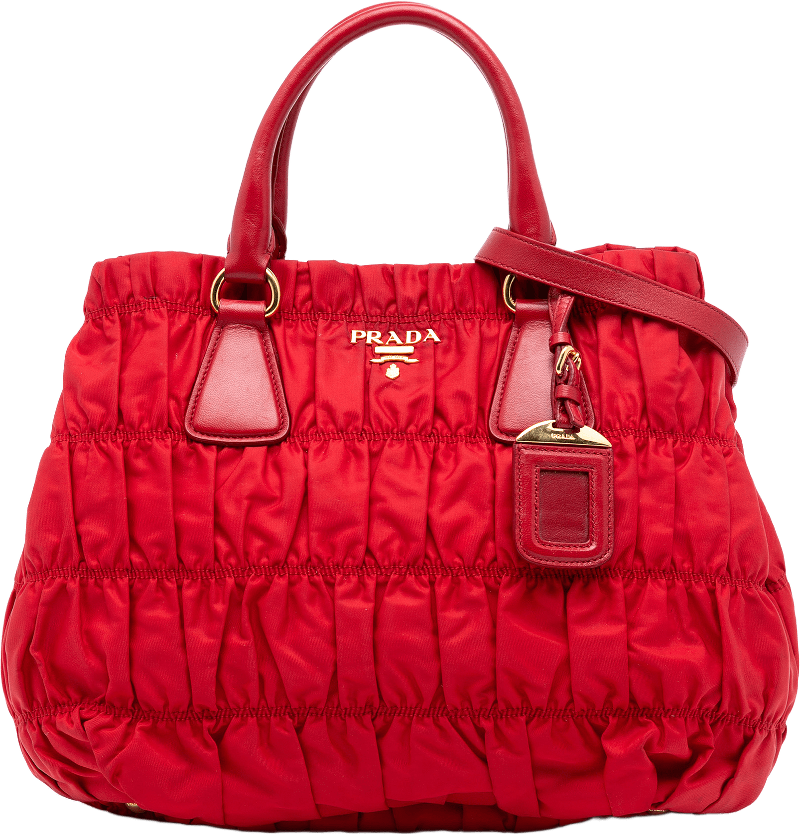 Prada Tessuto Gaufre Satchel, från Luxclusif, i färgen red.