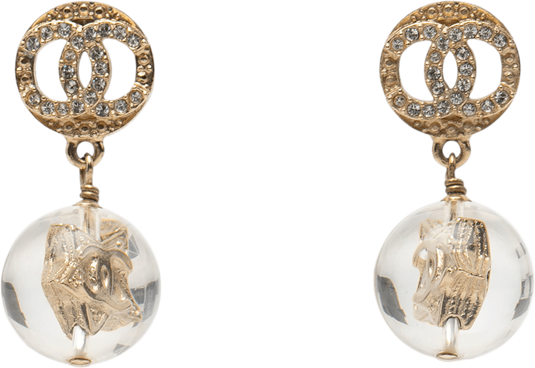 Chanel Cc Gold Plated Rhinestones And Resin Star Ball Swing Push Back Earrings, från Luxclusif, i färgen gold.