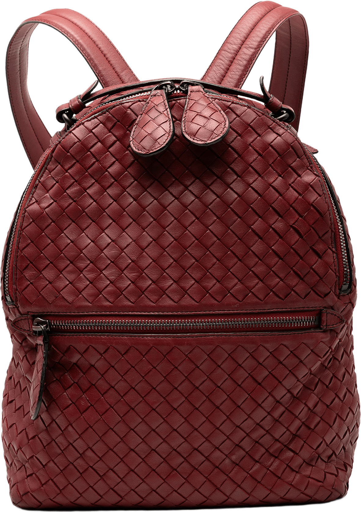 Bottega Veneta Nappa Intrecciato Backpack, från Luxclusif, i färgen dark red.