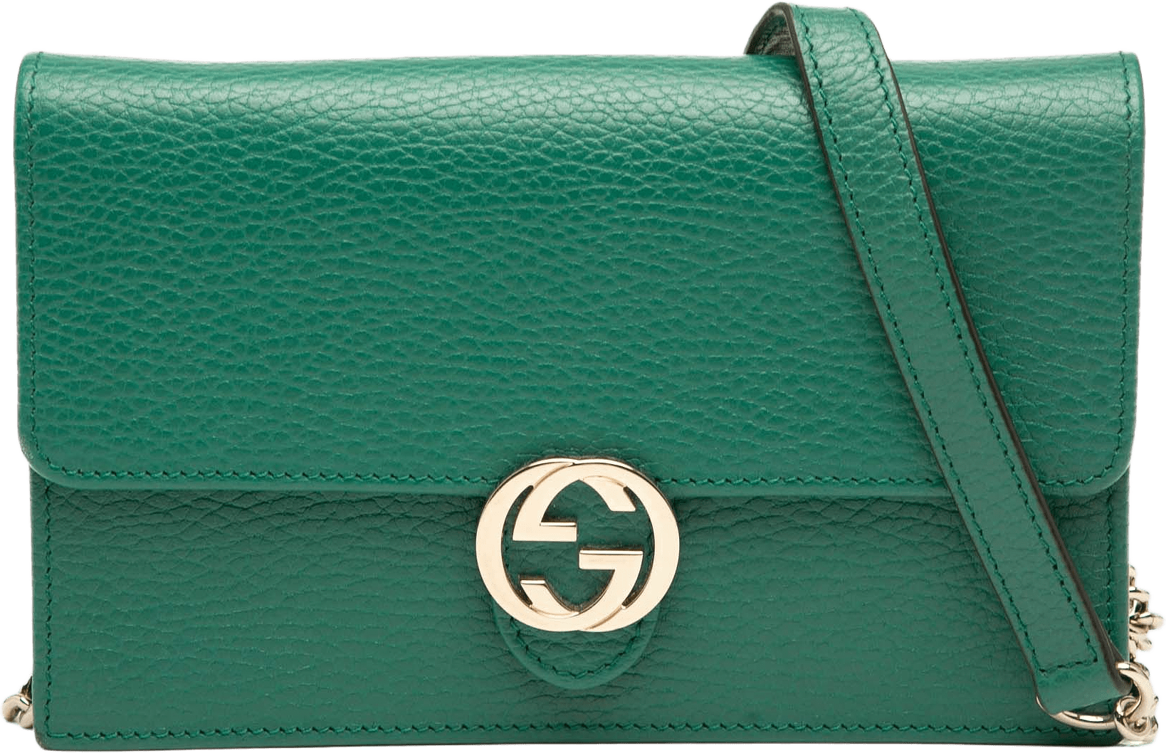 Gucci Interlocking G Dollar Calfskin Wallet On Chain, från Luxclusif, i färgen green.