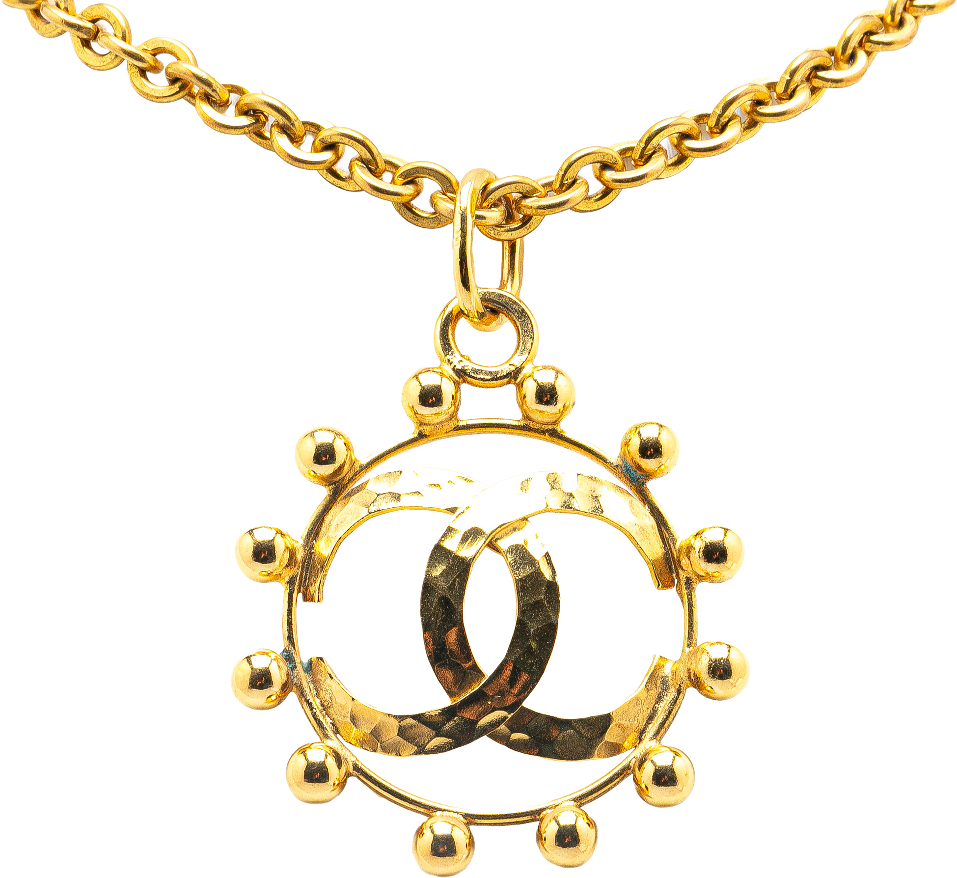 Chanel Gold Plated Cc Round Pendant Necklace