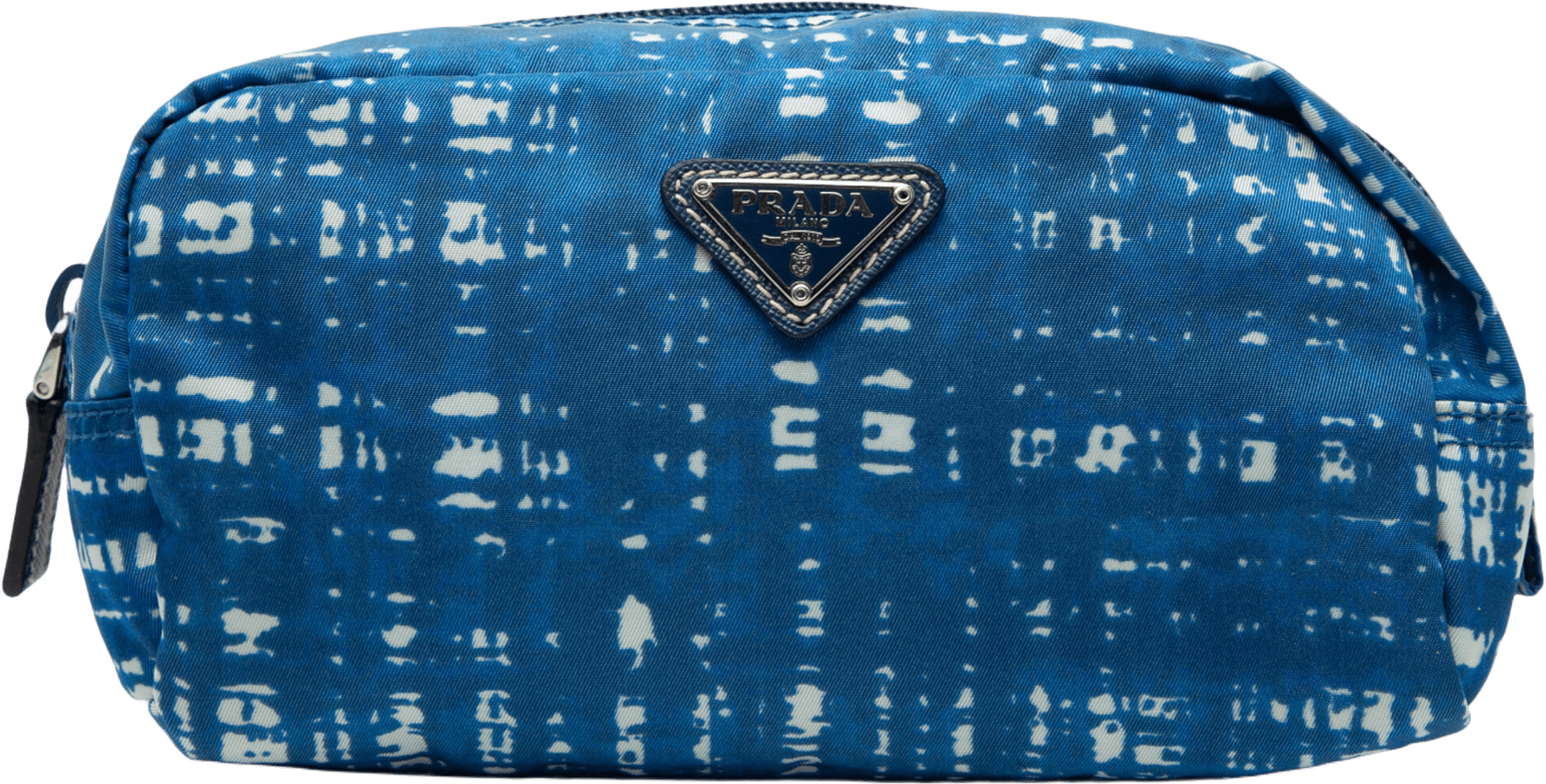 Prada Tessuto Stampato Cosmetic Pouch, från Luxclusif, i färgen blue.