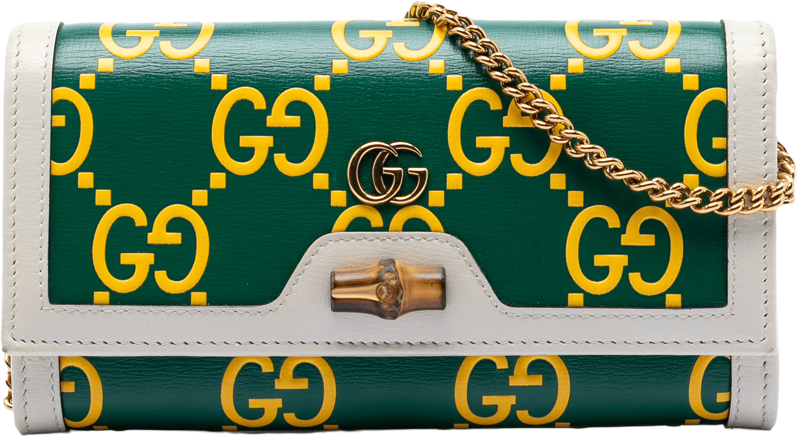 Gucci Bicolor Debossed Gg Azalea Calfskin Bamboo Diana Wallet On Chain, från Luxclusif, i färgen green.