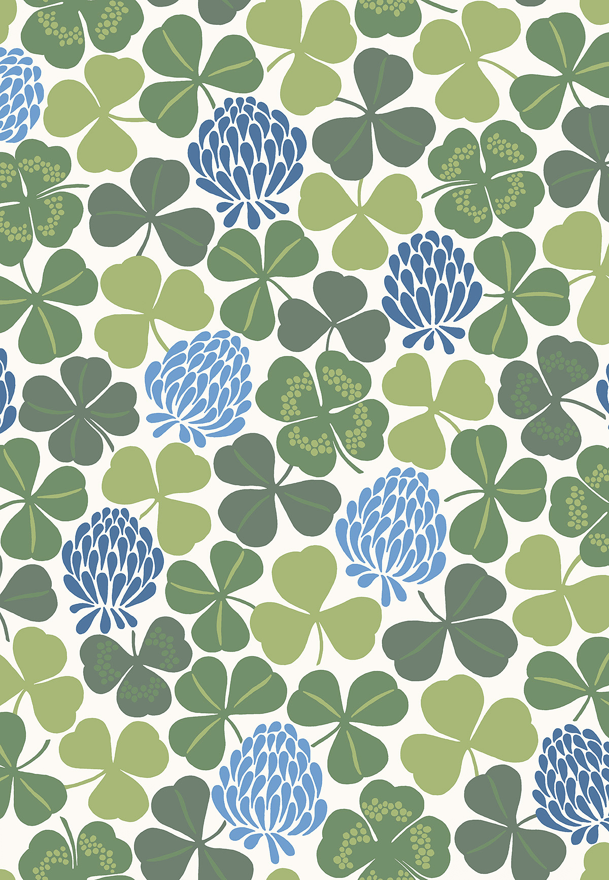 Tyg Metervara Lyckoklöver, från Gyllstad, i färgen grön-blå.