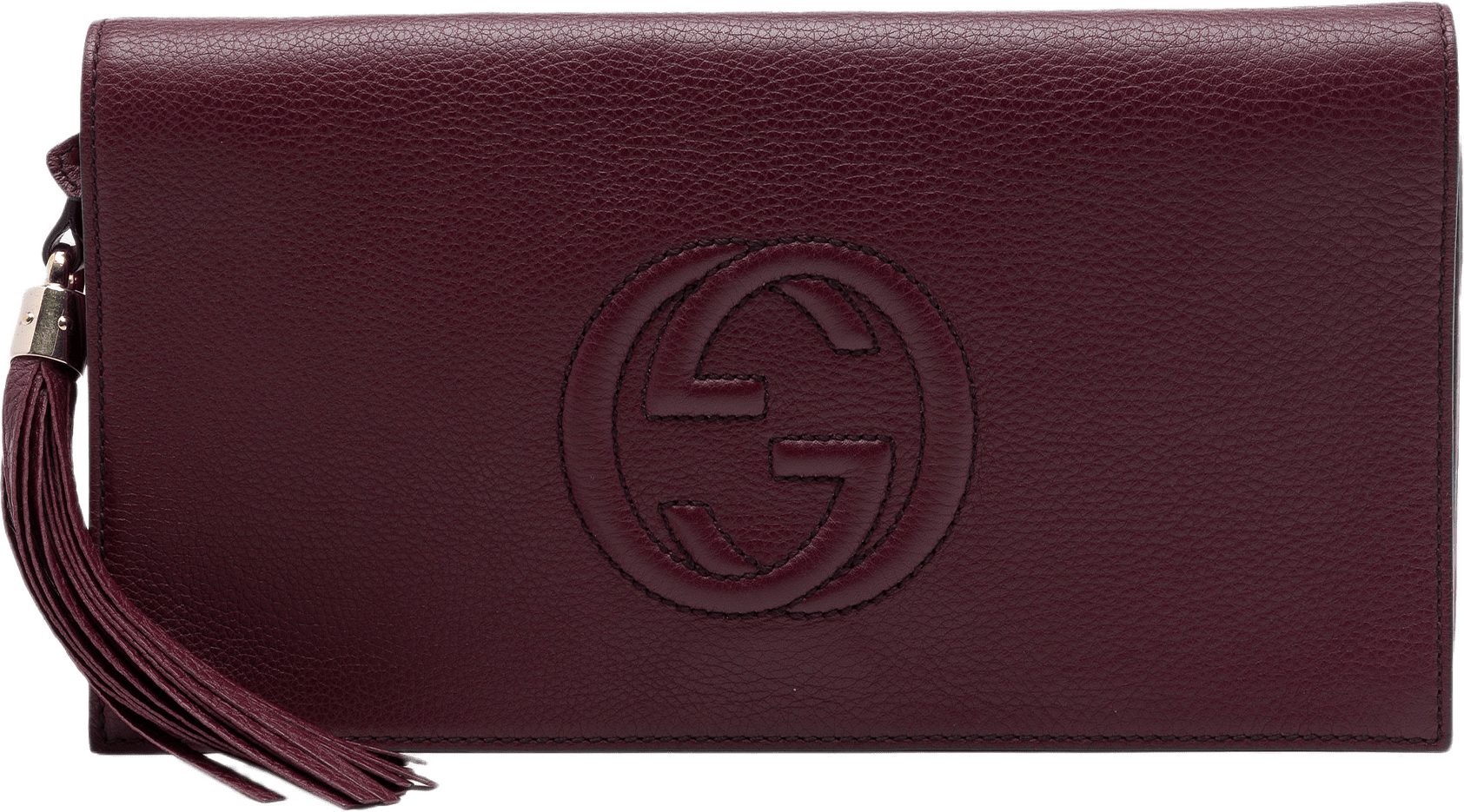 Gucci Calfskin Soho Disco Clutch, från Luxclusif, i färgen röd.