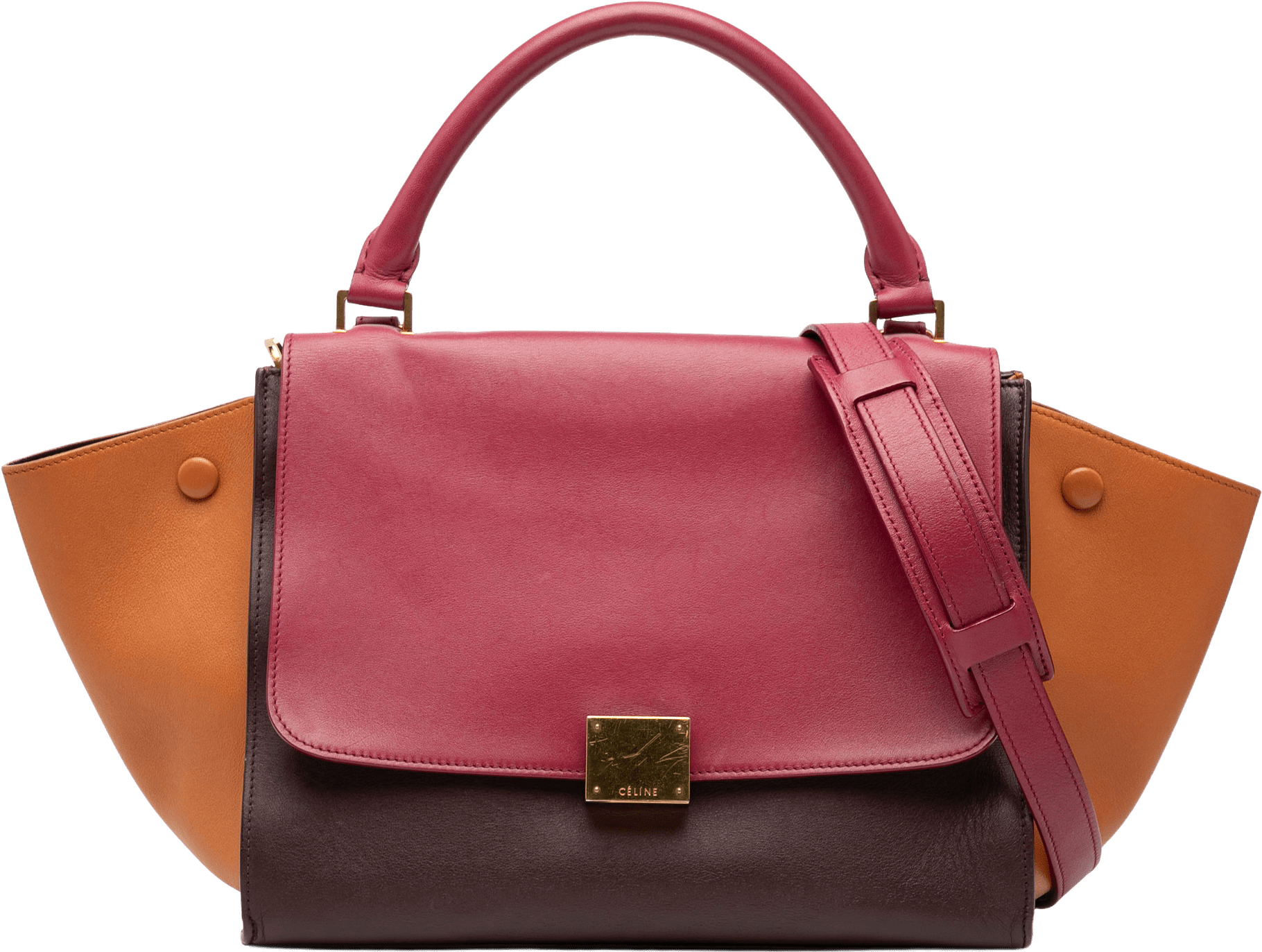 Celine Small Tricolor Leather Trapeze Satchel, från Luxclusif, i färgen dark brown.