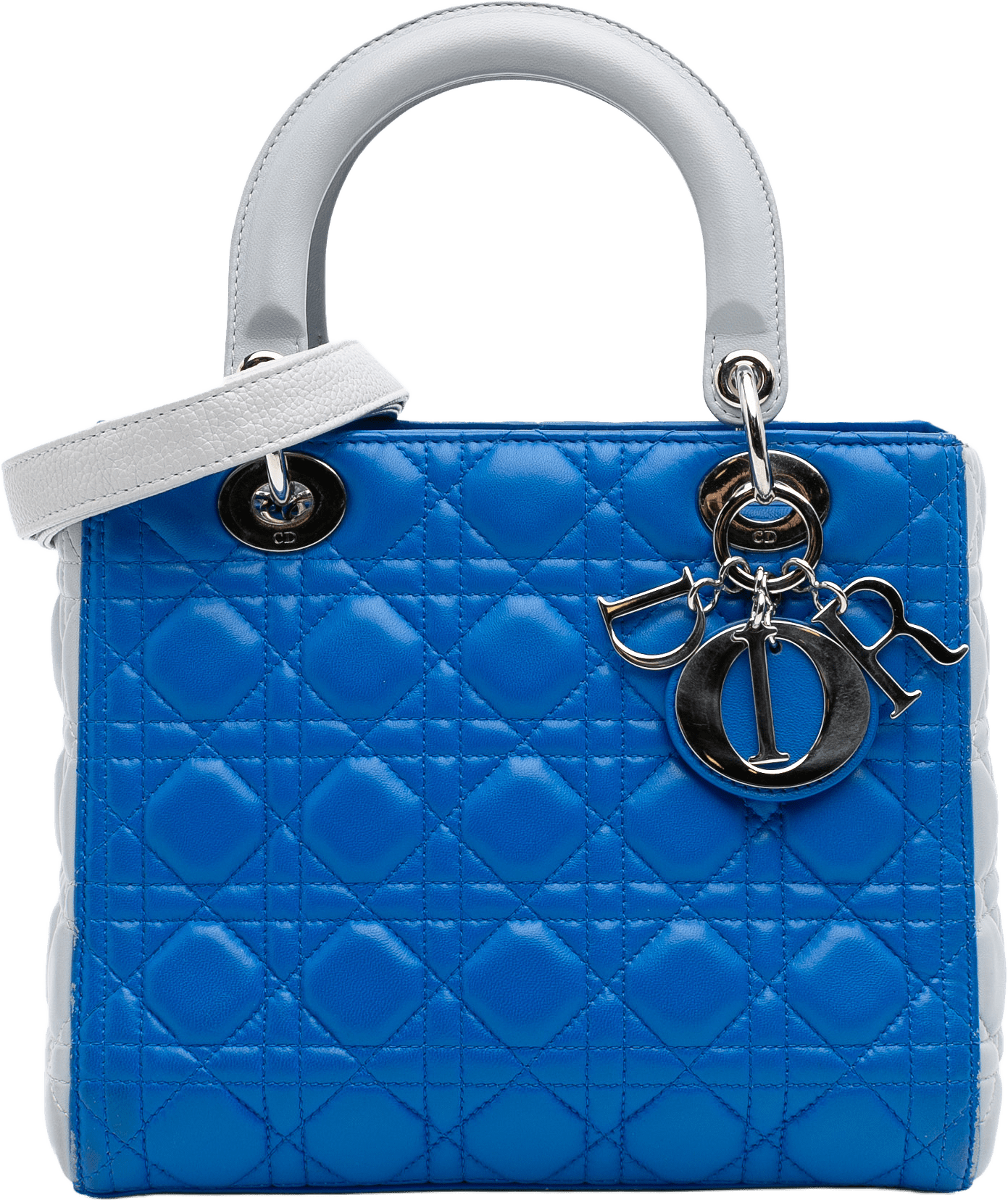 Dior Medium Bicolor Lambskin Cannage Lady Dior, från Luxclusif, i färgen blue.