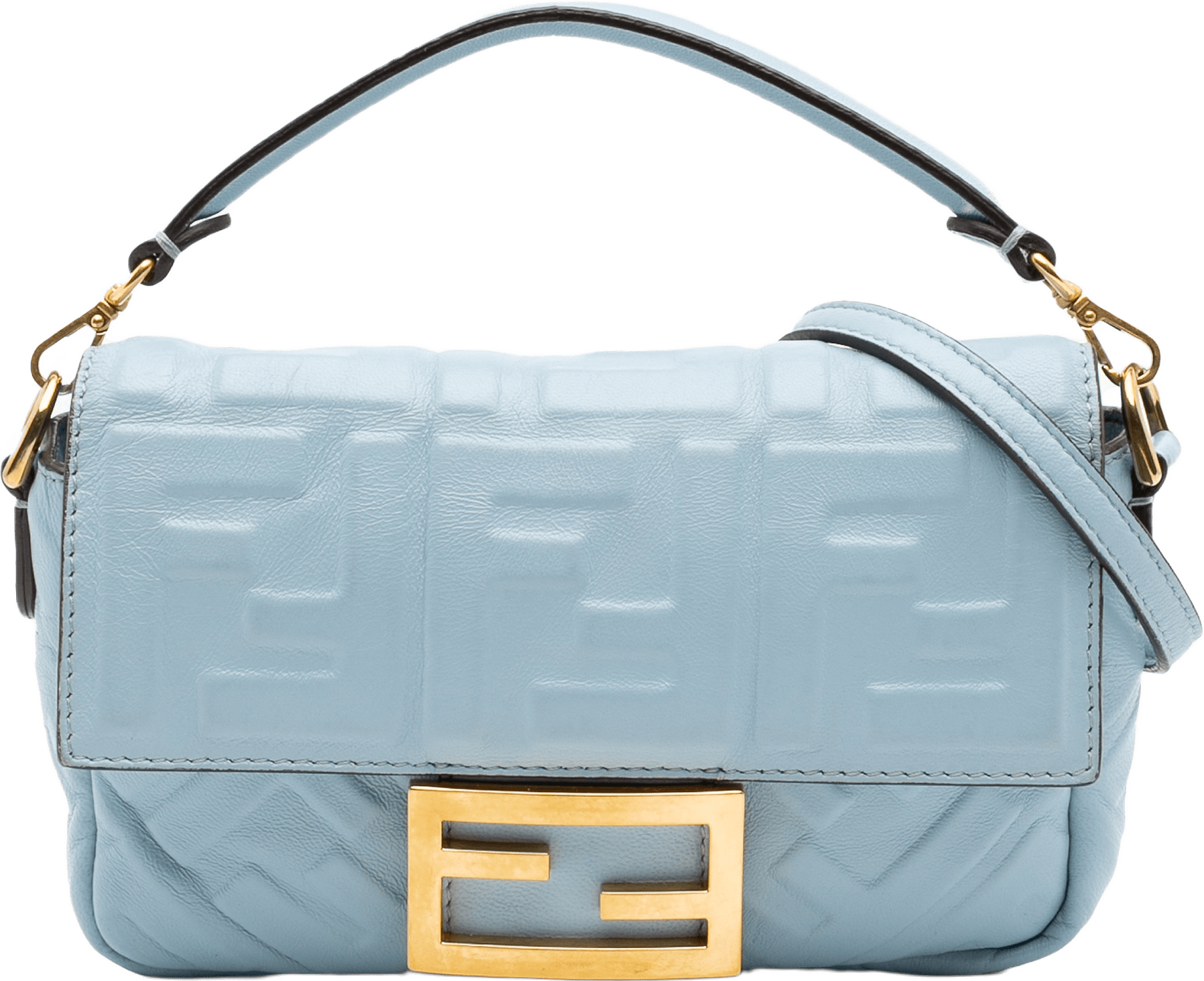 Fendi Mini Zucca Embossed Leather Baguette Satchel, från Luxclusif, i färgen light blue.